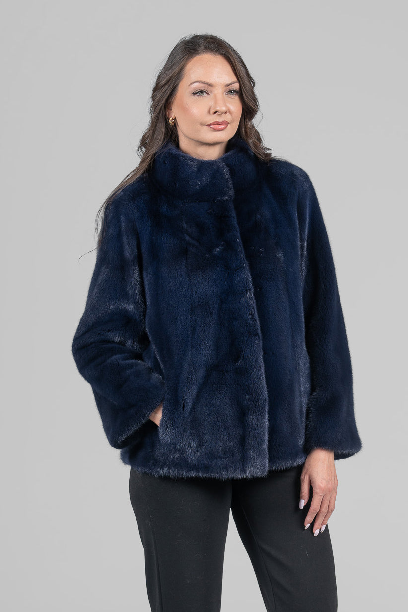 Purple Mink Fur Jacket with Stand Collar