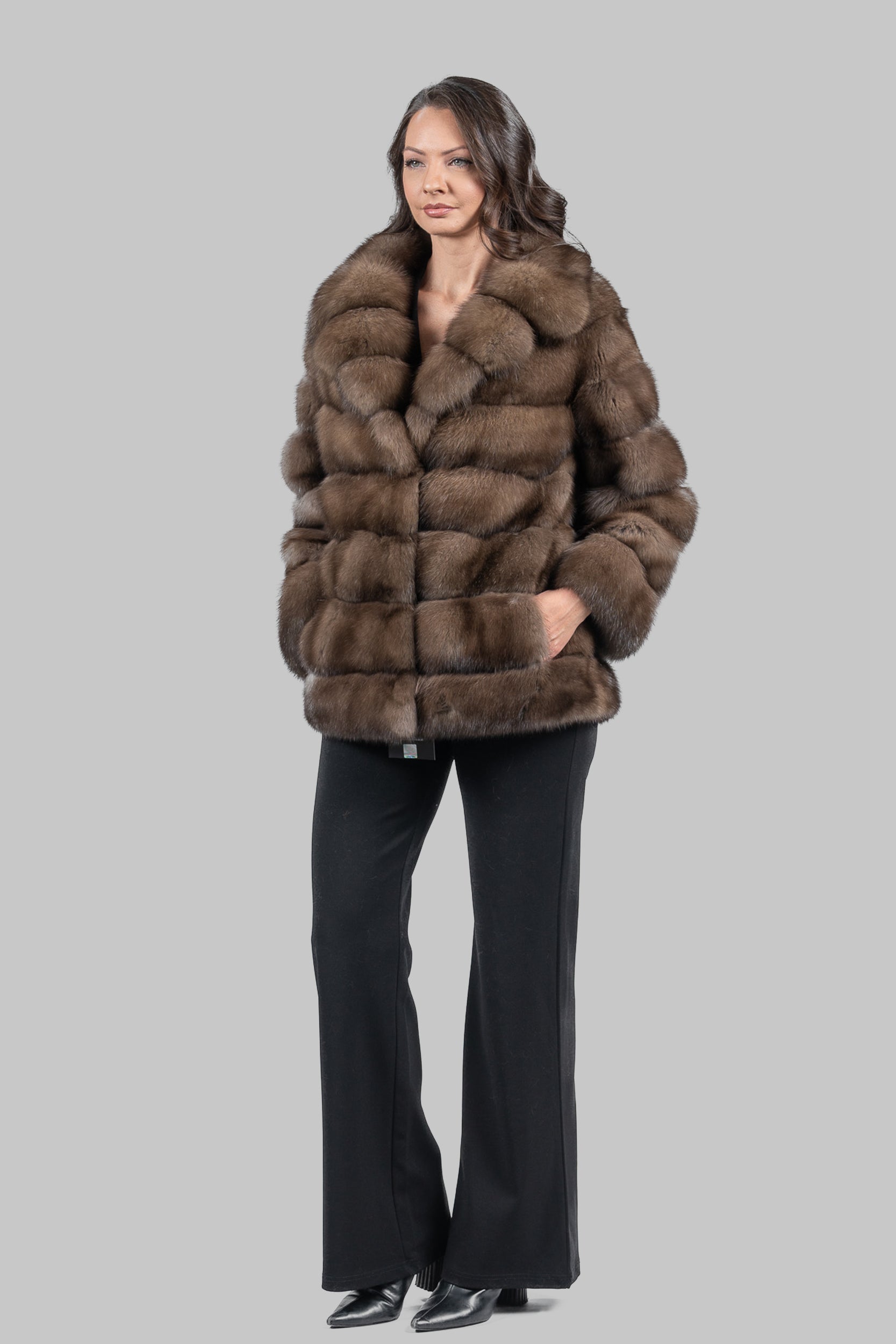 Titanium Sable Half Coat with Shawl Collar