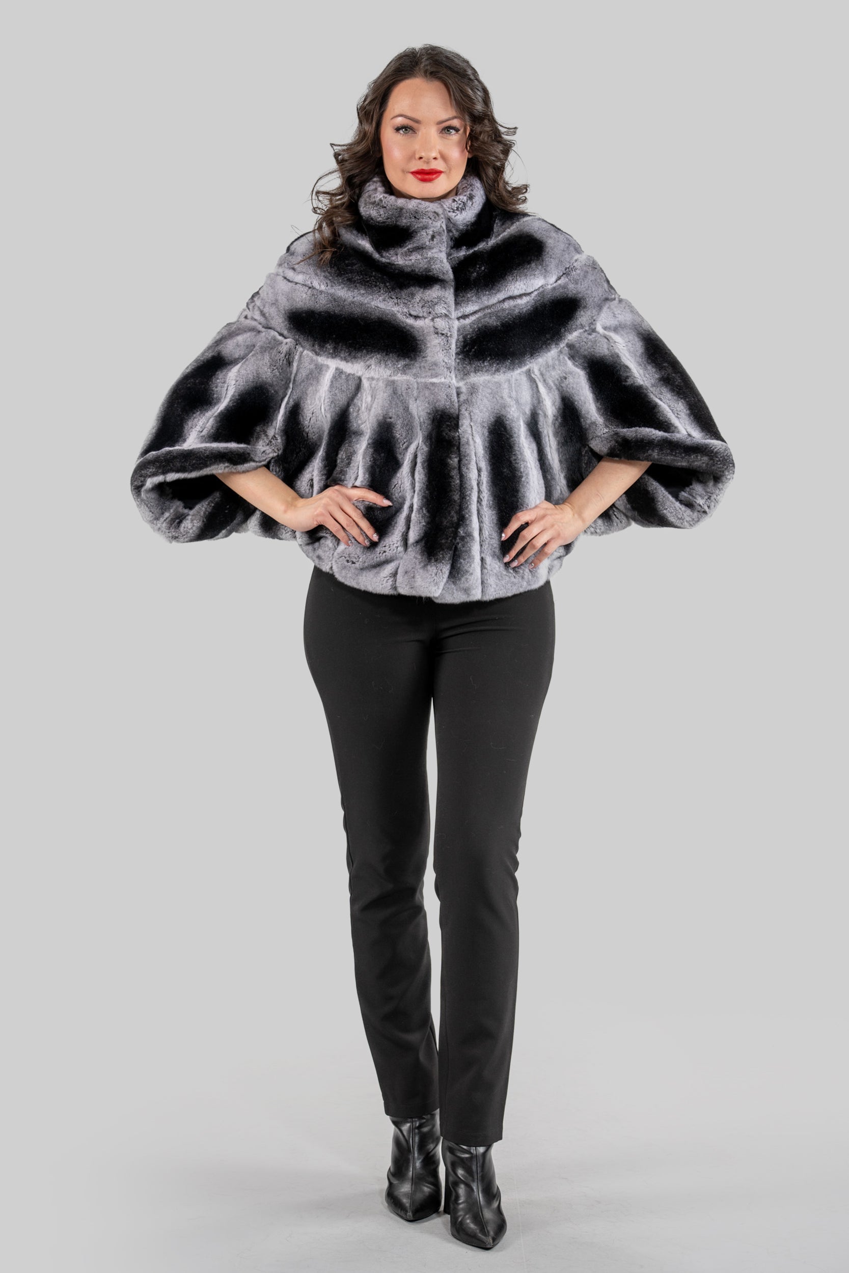 Natural Rex Rabbit Fur Cape with Stand Collar