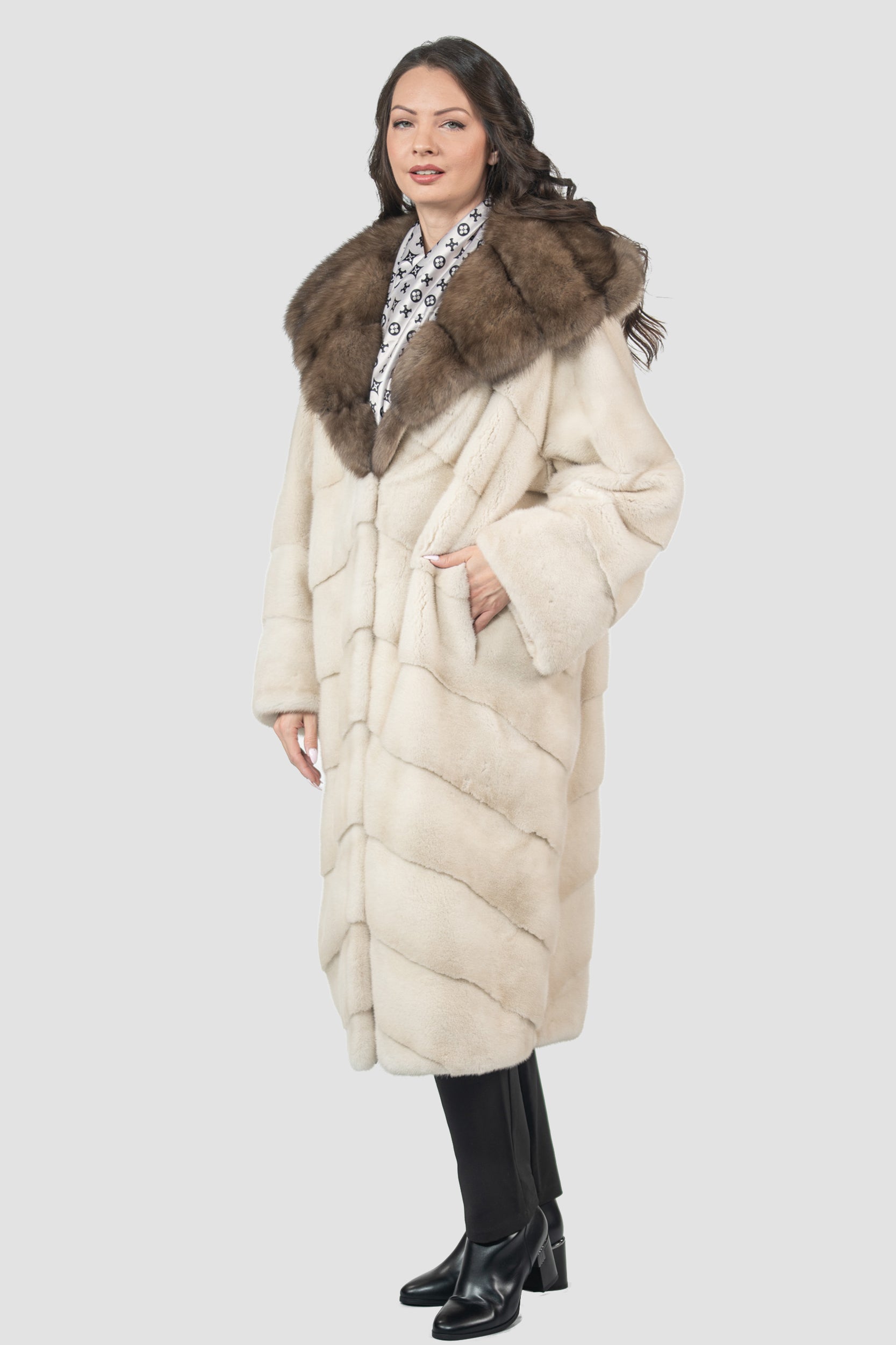 Pearl Mink Coat with Russian Sable Hood