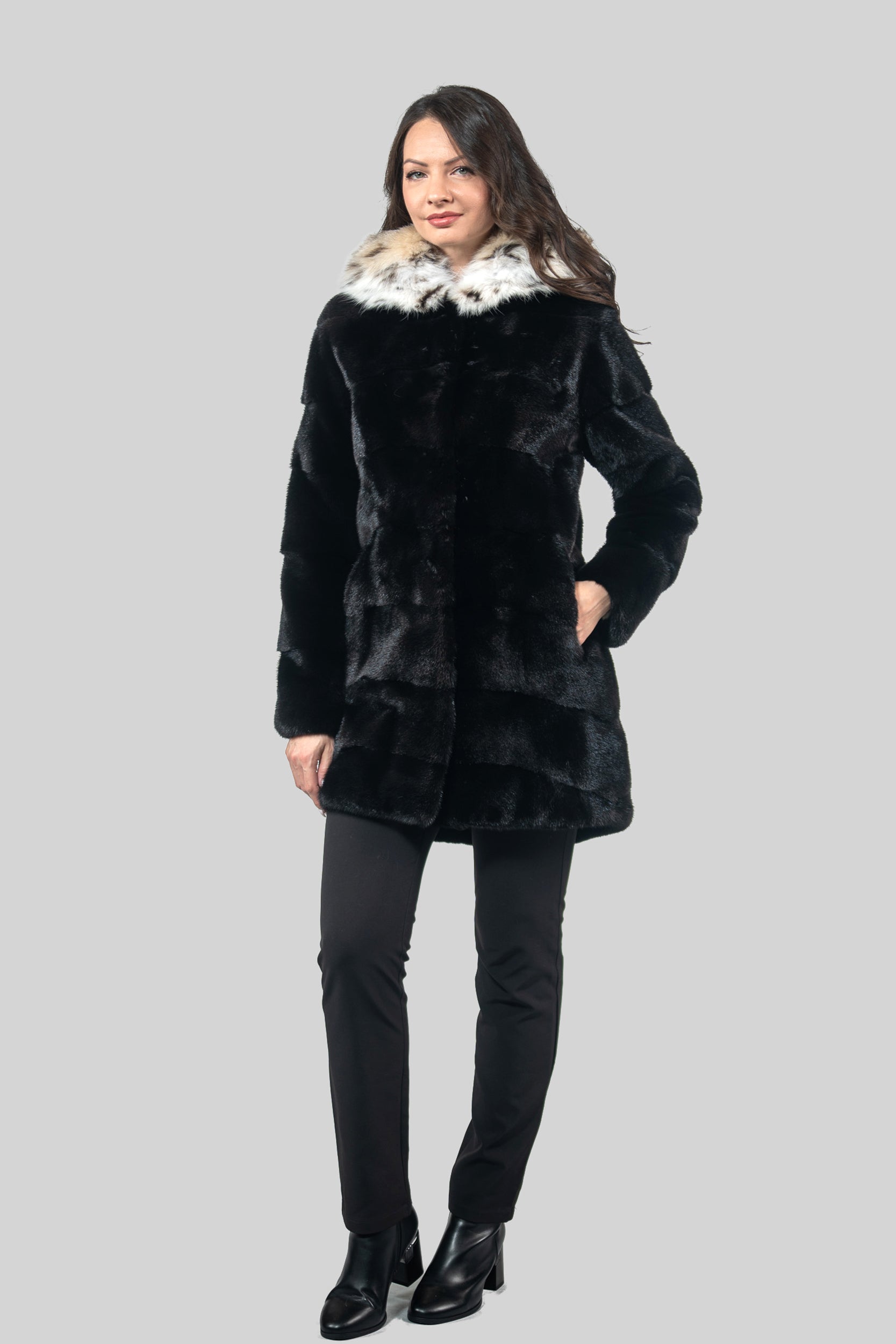 Blackglama Mink Half Coat with Bobcat Hood