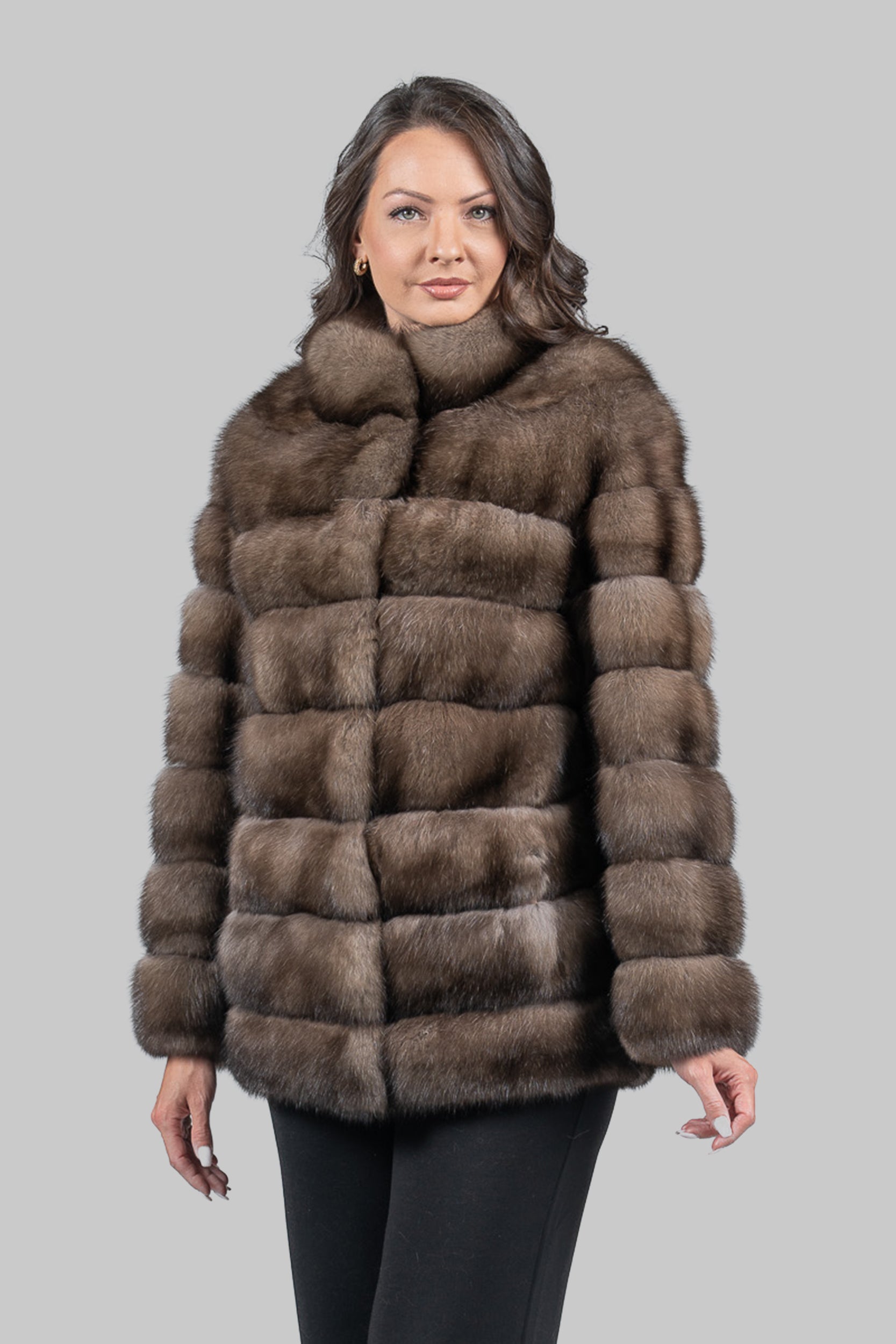 Platino Russian Sable Horizontal Half Coat with Stand Collar
