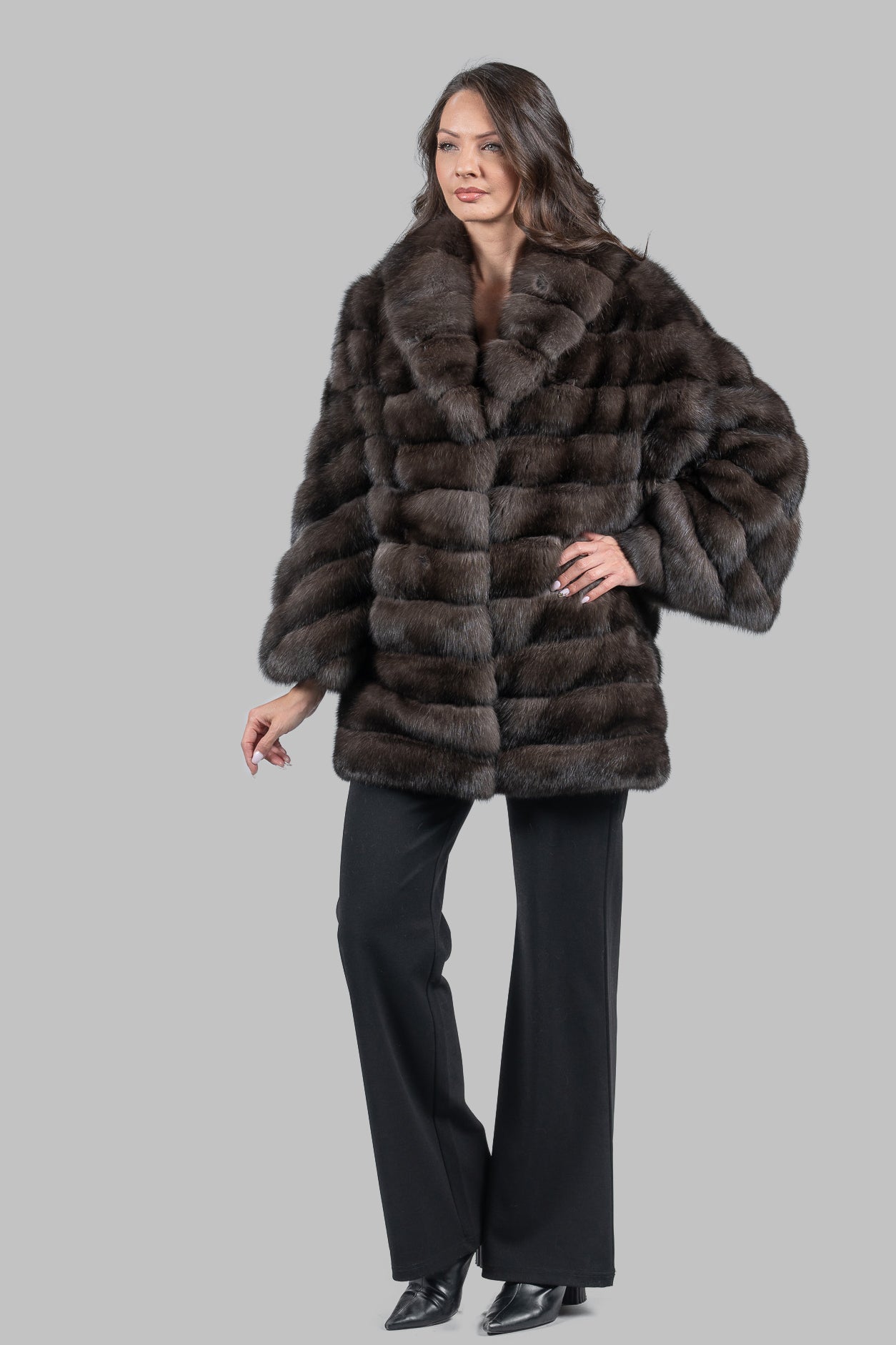 Dark Russian Sable Half Coat with Shawl Collar
