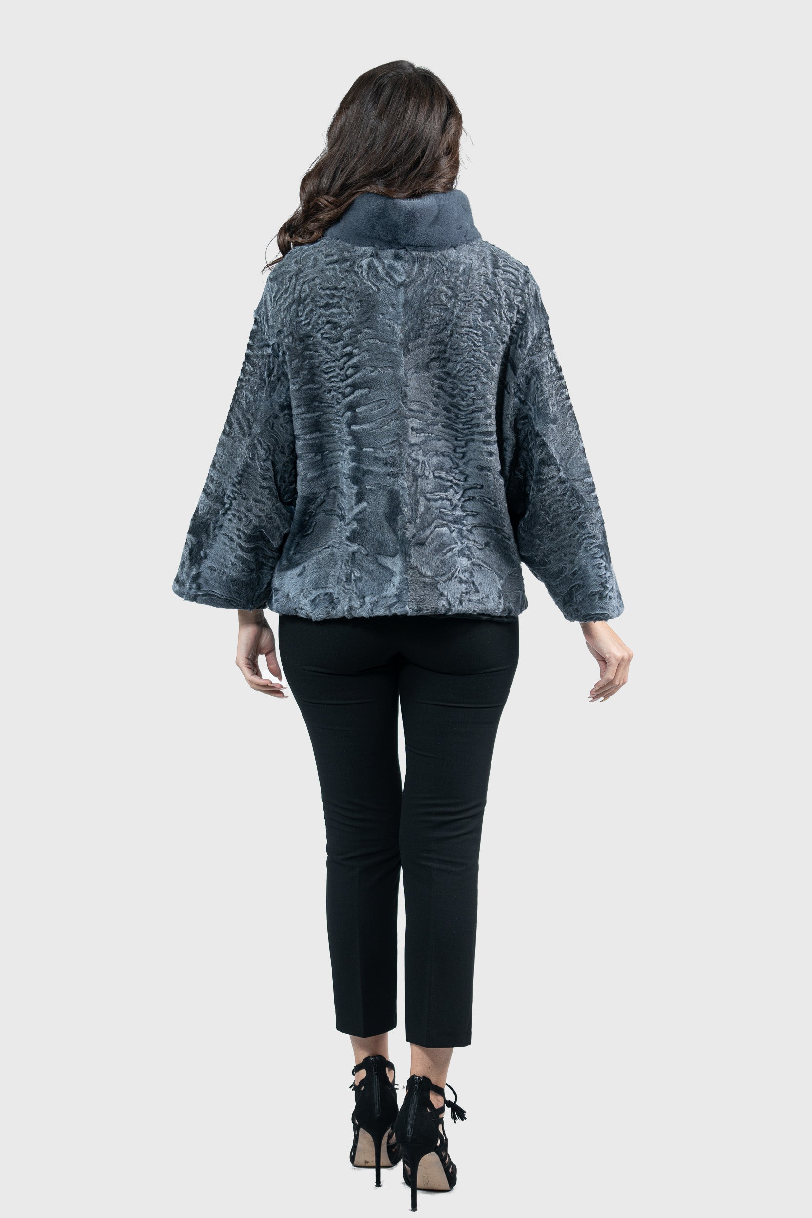 Asphalto Swakara Jacket with Mink Stand Collar