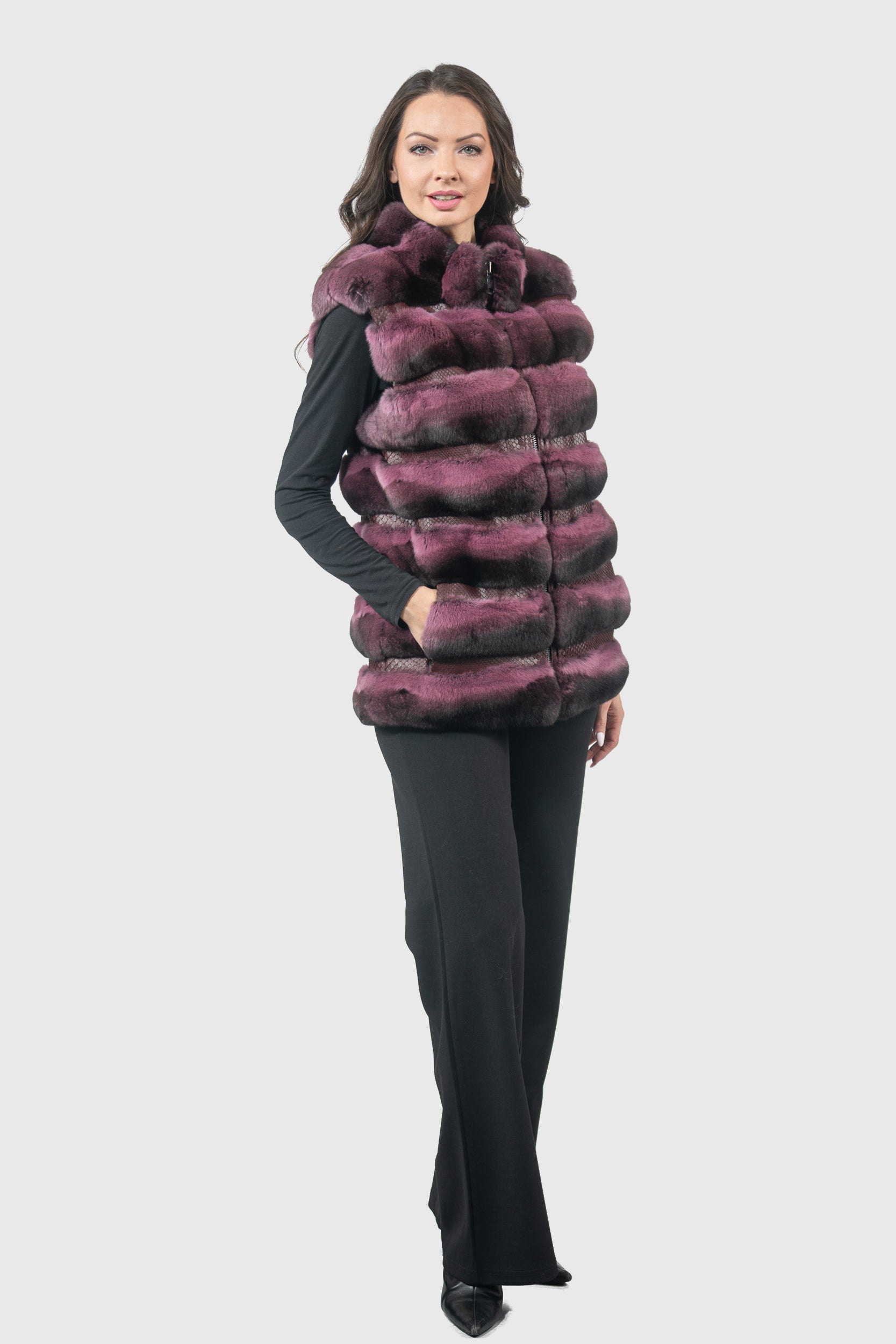 Bordeaux Chinchilla Vest with Snake Leather