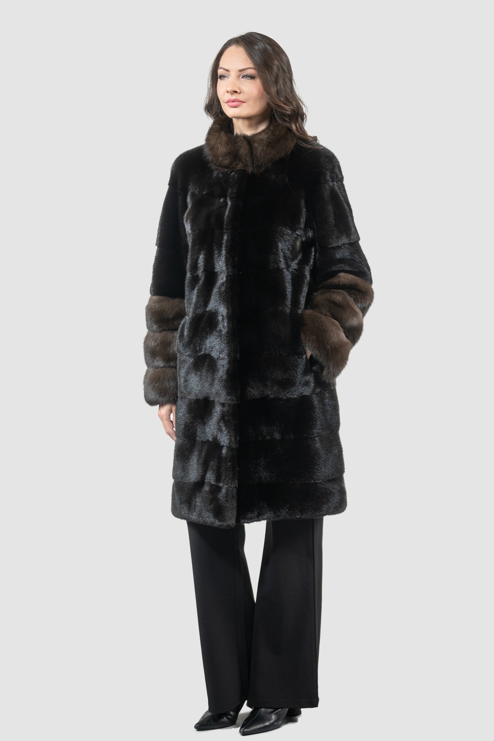 Blackglama Mink Half Coat with Russian Sable Stand Collar