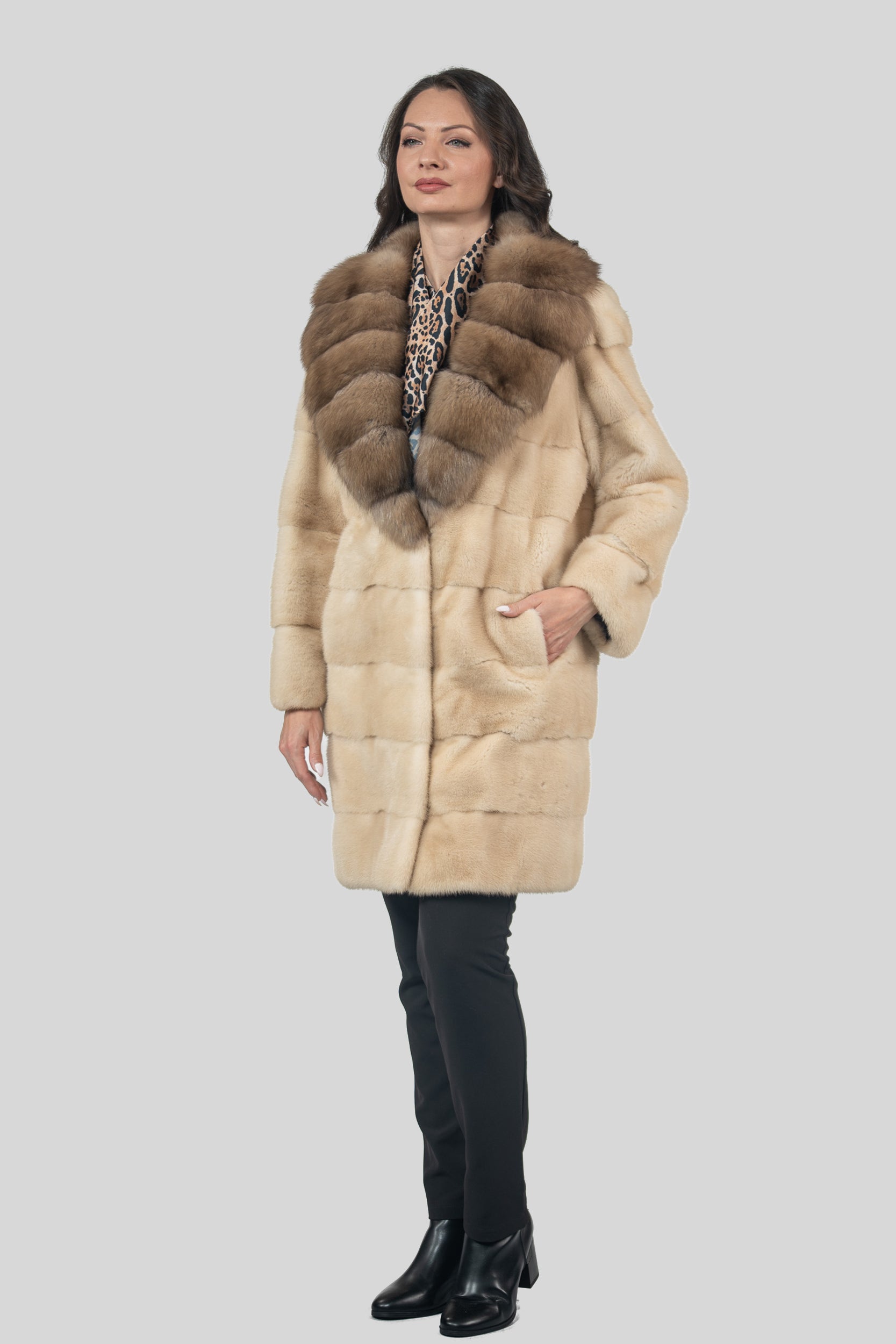 Palomino Mink Half Coat With Russian Sable Shawl Collar