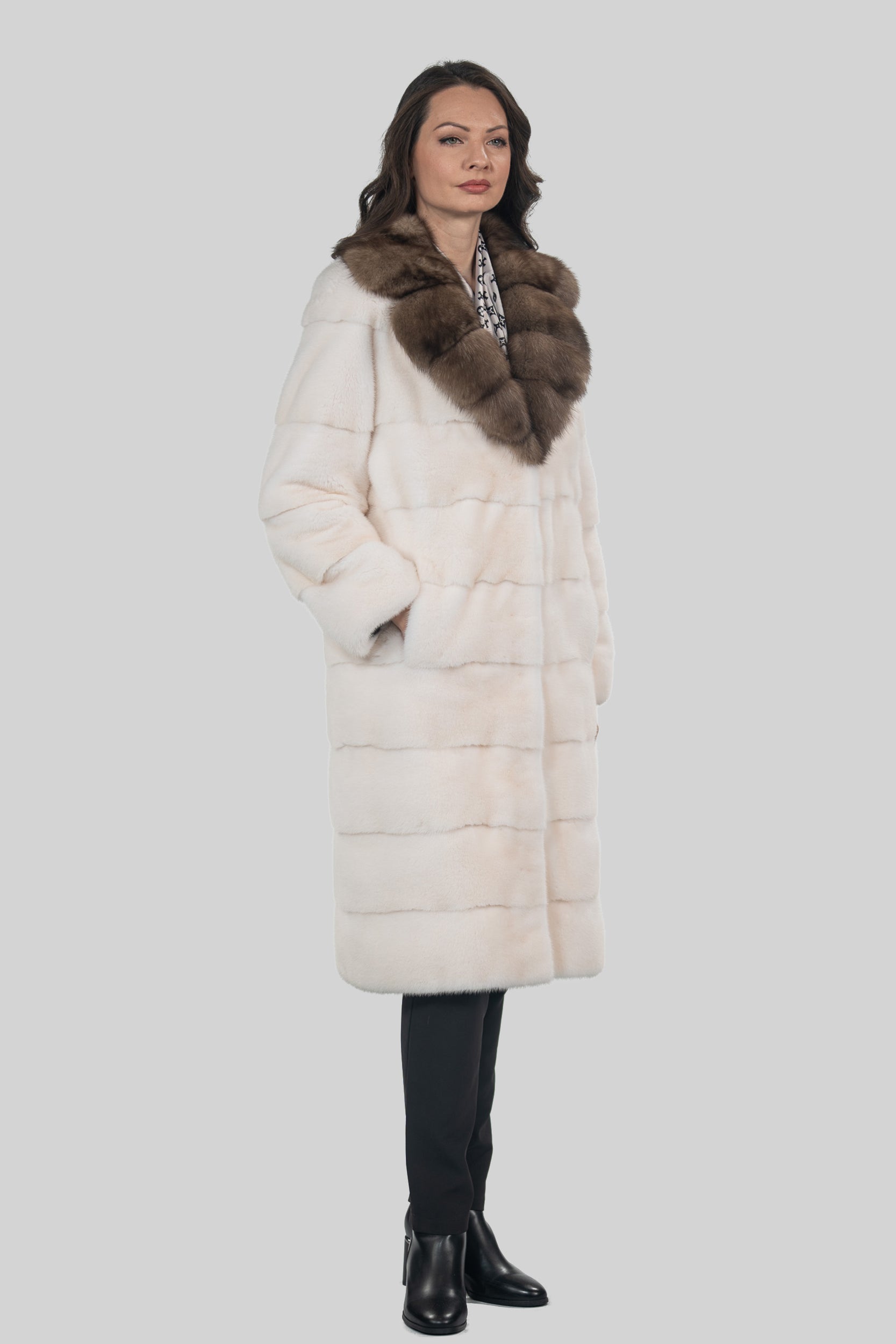 Pearl Mink Half Coat with Russian Sable  Notch Collar