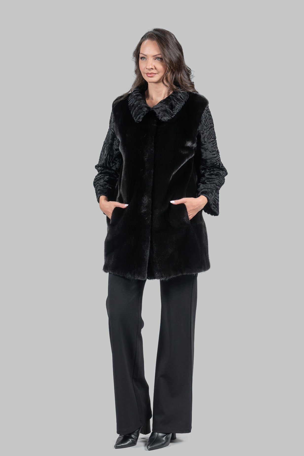 Blackglama Mink Jacket with Swakara Sleeves and Platter Collar