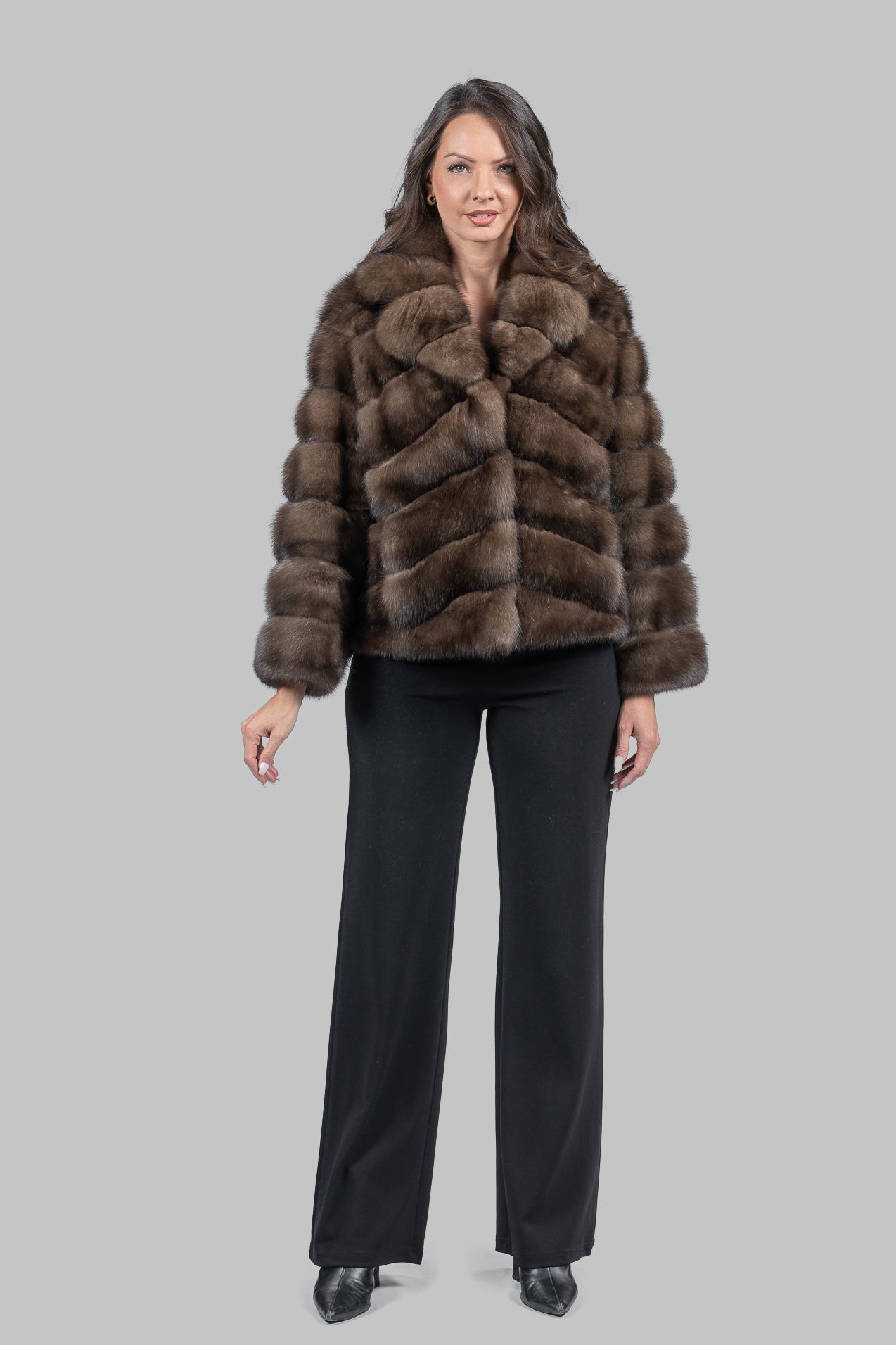 Graphite Russian Sable Jacket with Notch Collar