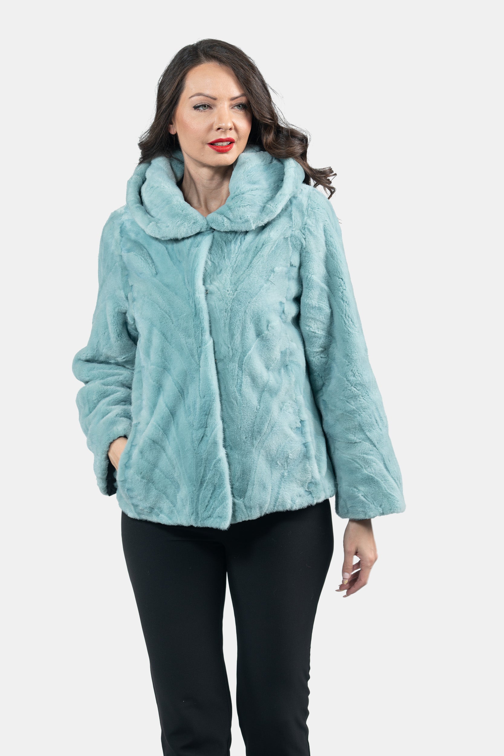 Mint Mink Pieced Hooded Jacket