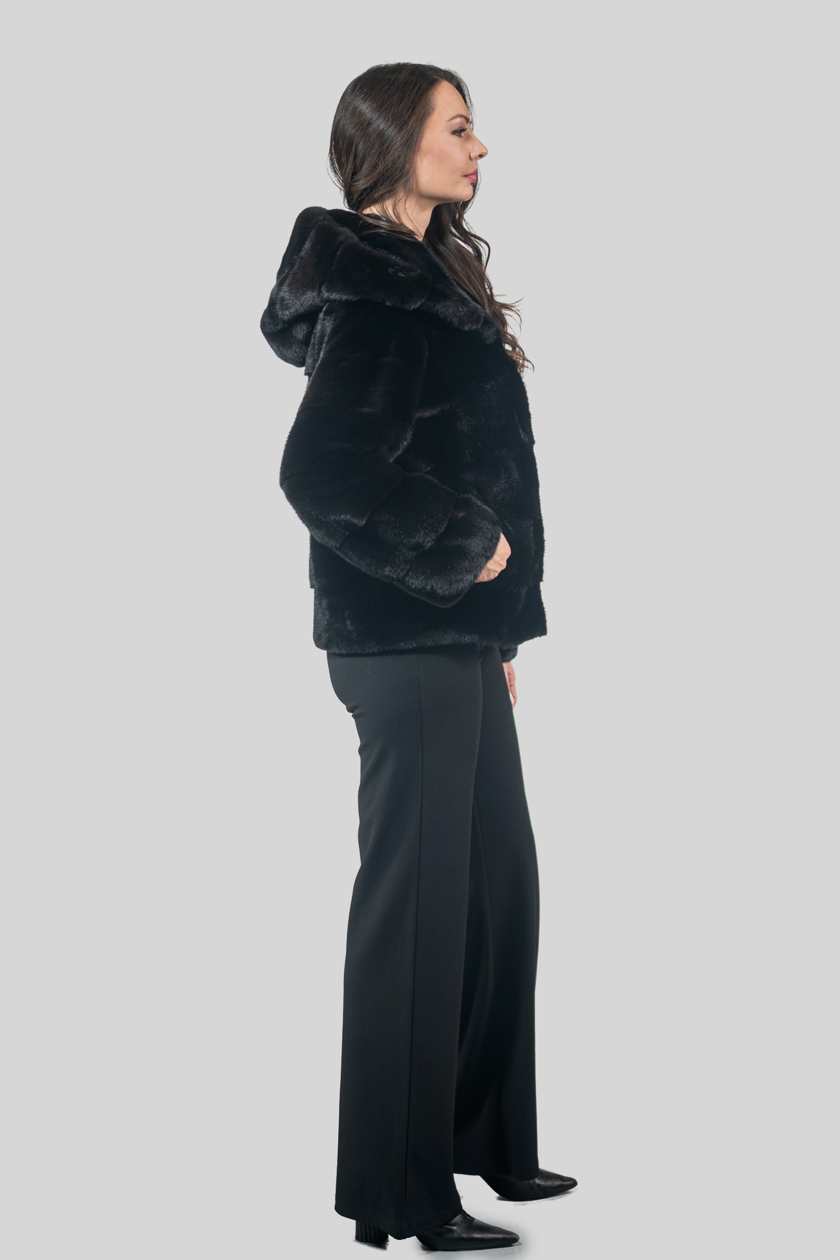 Black Mink Jacket with Attached Hood