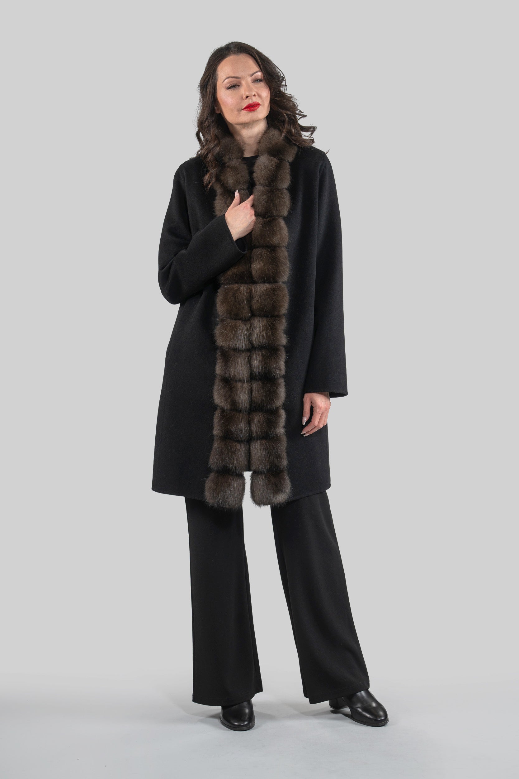 Black Cashmere Half Coat with Russian Sable Trim