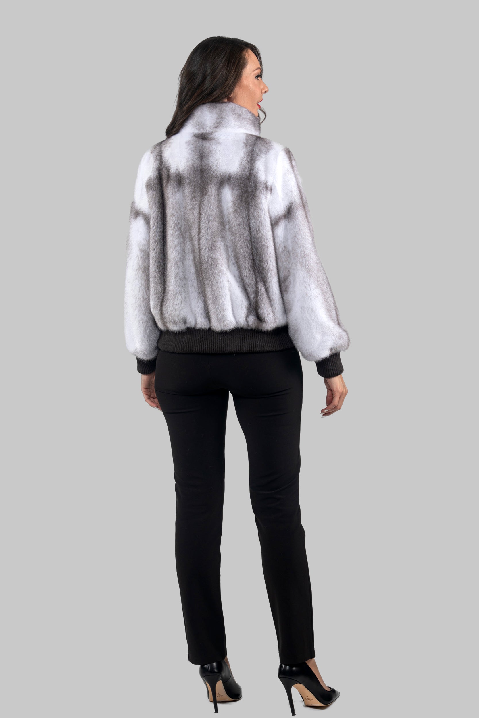 Silver Cross Mink Bomber Jacket with Stand Collar