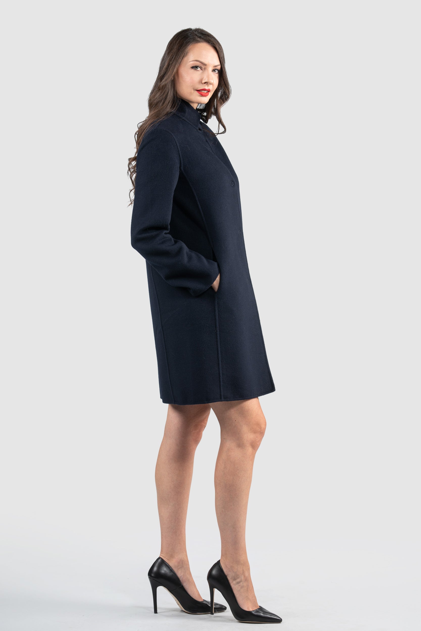Blue Black Cashmere Half Coat