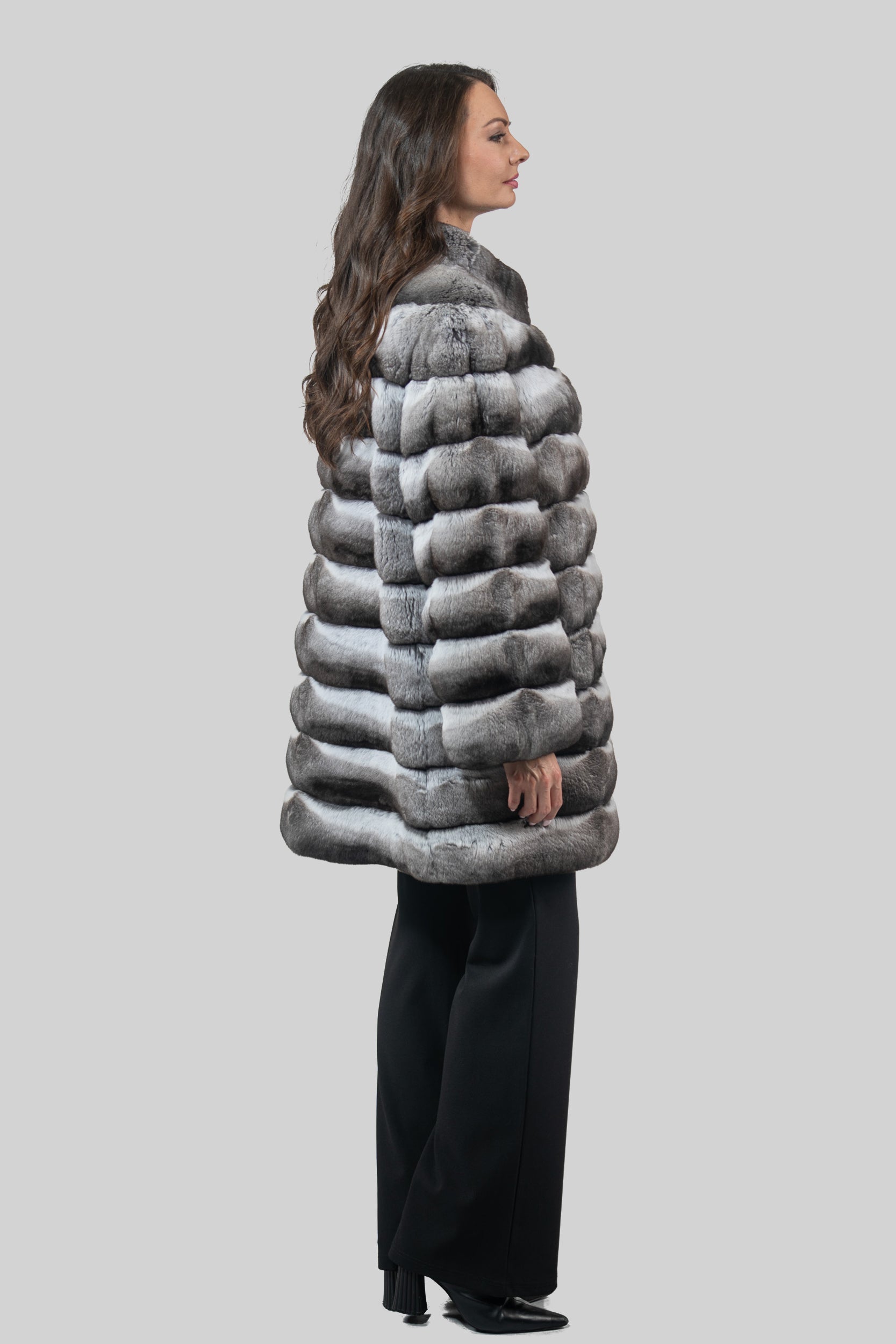 Chinchilla Half Coat with Stand Collar
