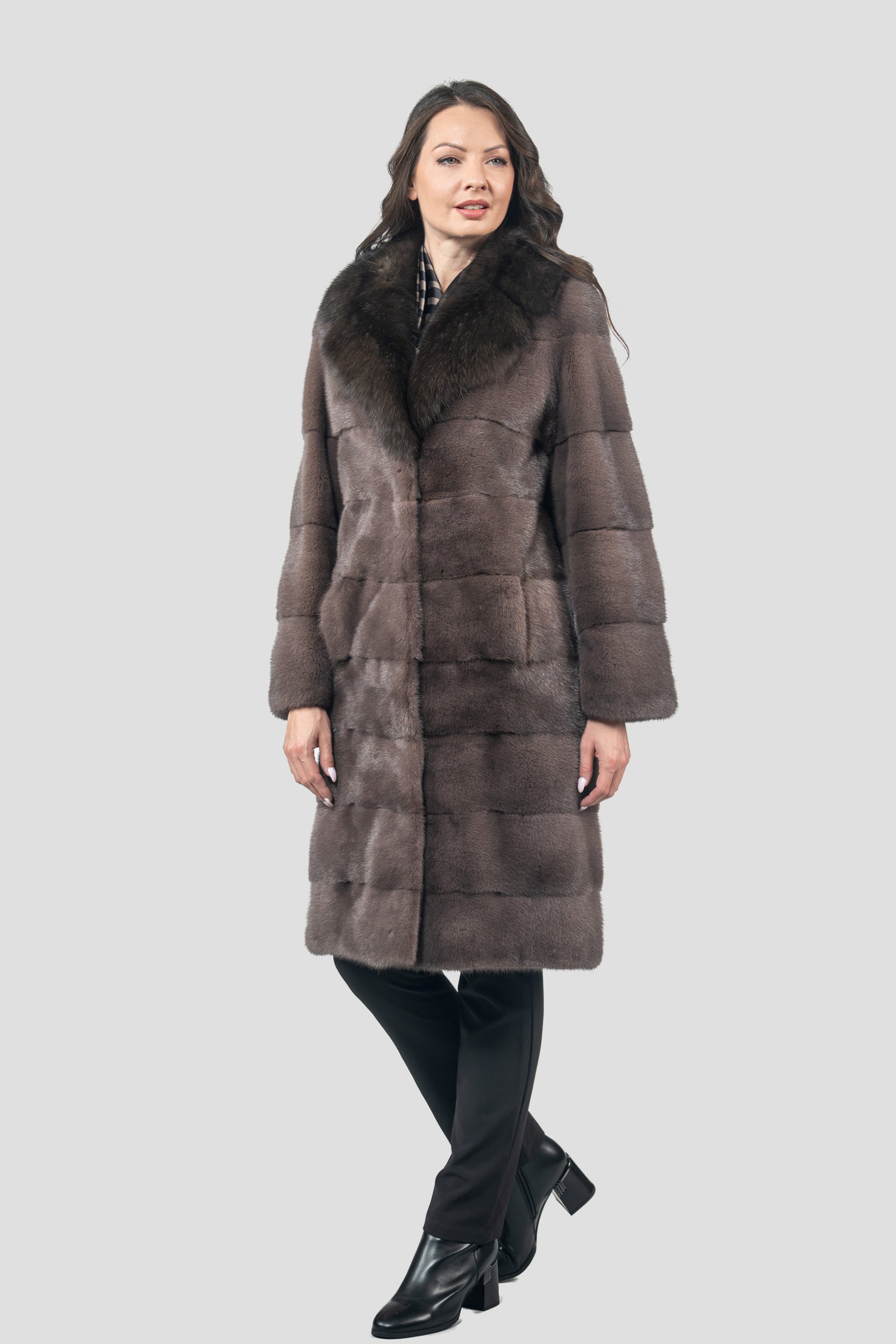 Wood Mink Half Coat with Russian Sable Notch Collar