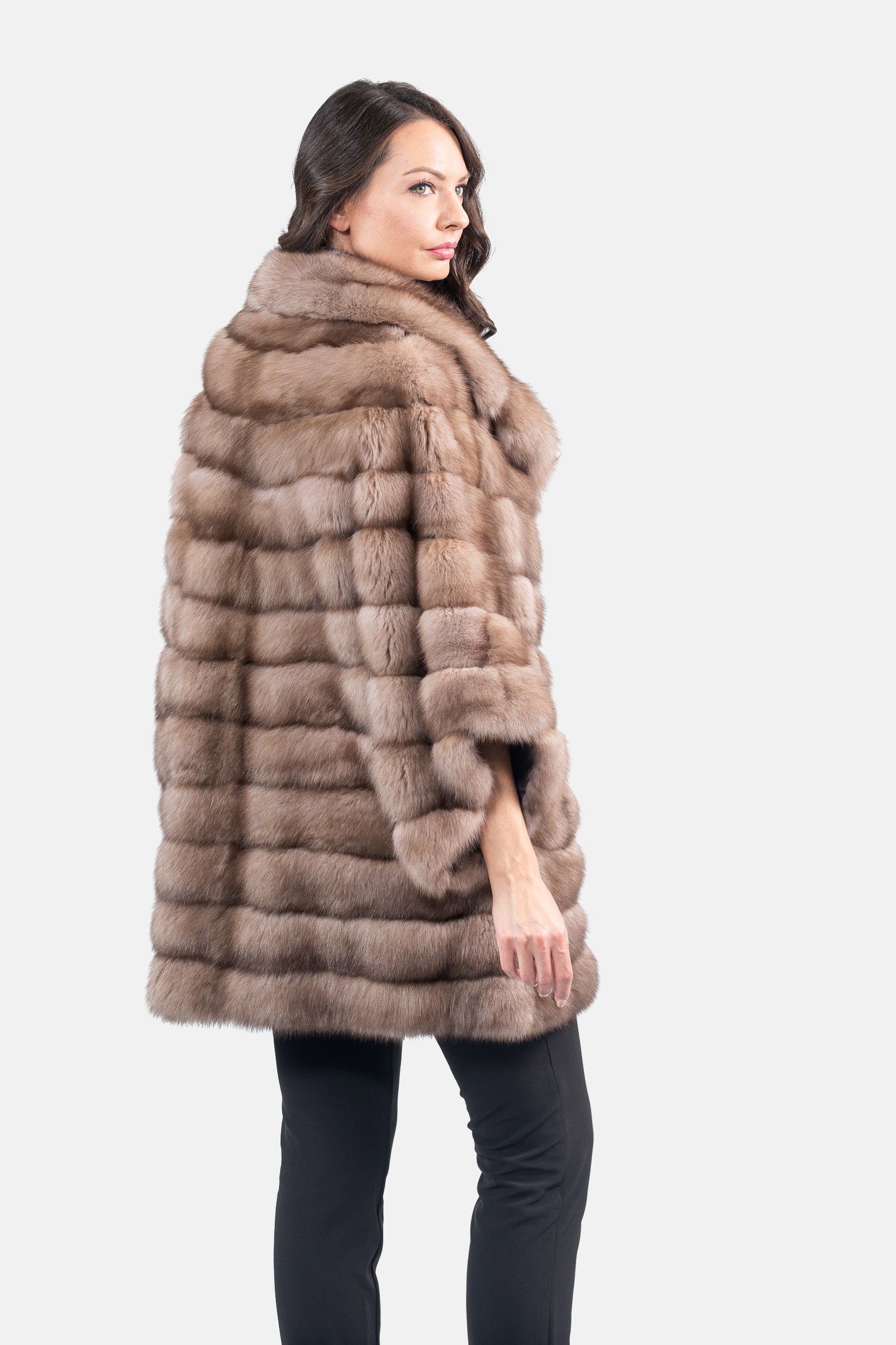 Graphite Russian Sable Cape with Notch Collar