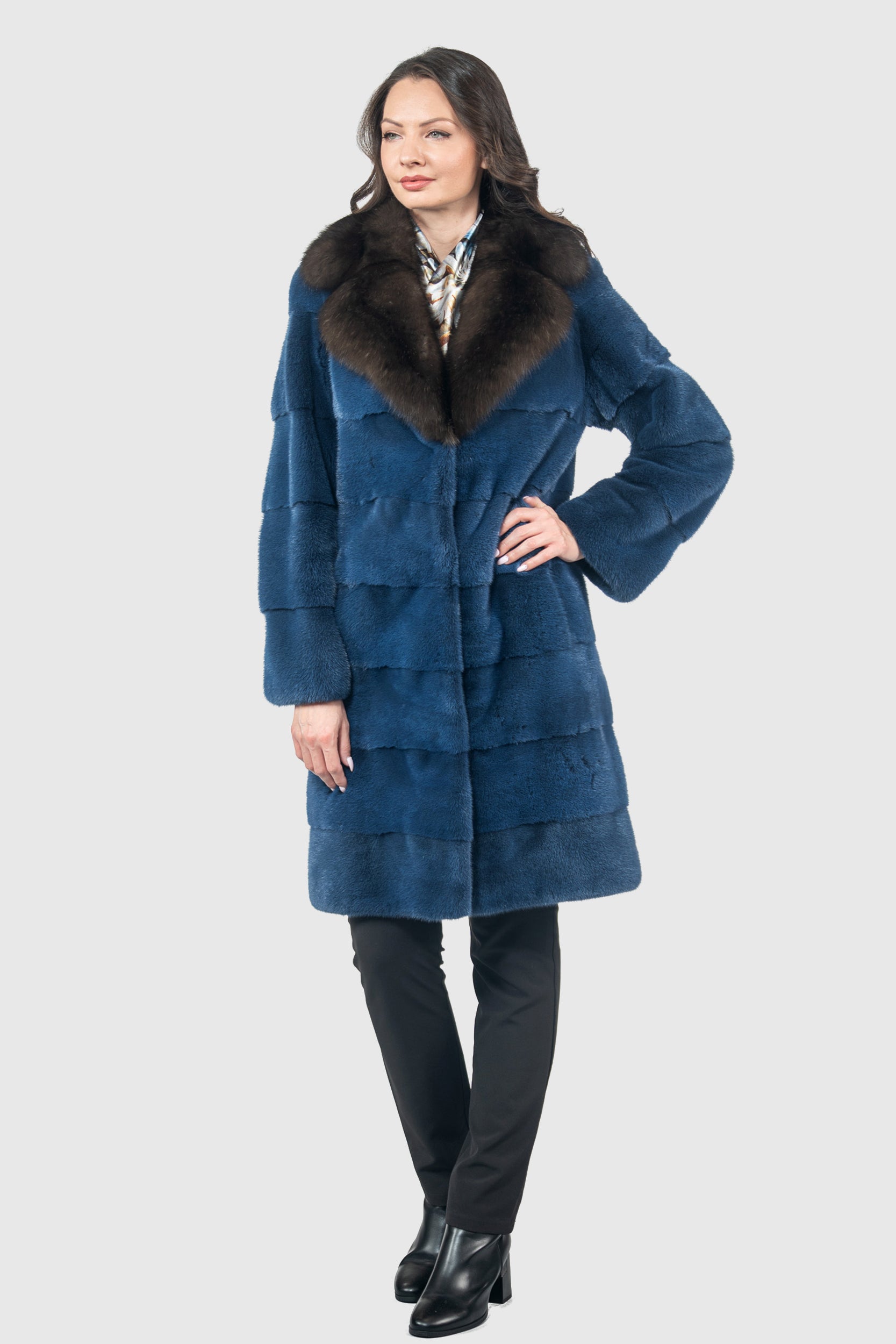 Bluejean Mink Half Coat with Russian Sable Notch Collar