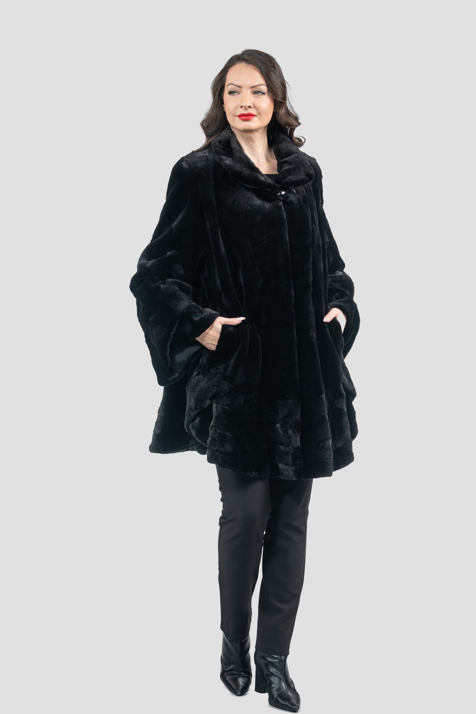 Black Mink Pieced Half Coat