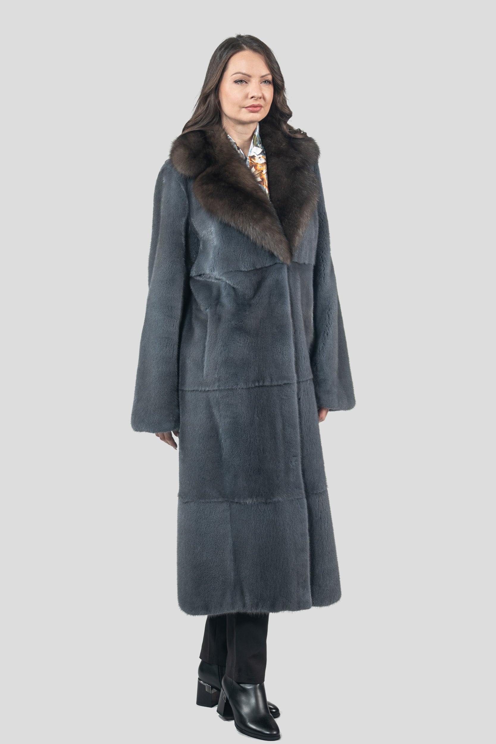 Asphalto Mink Coat with Russian Sable Notch Collar