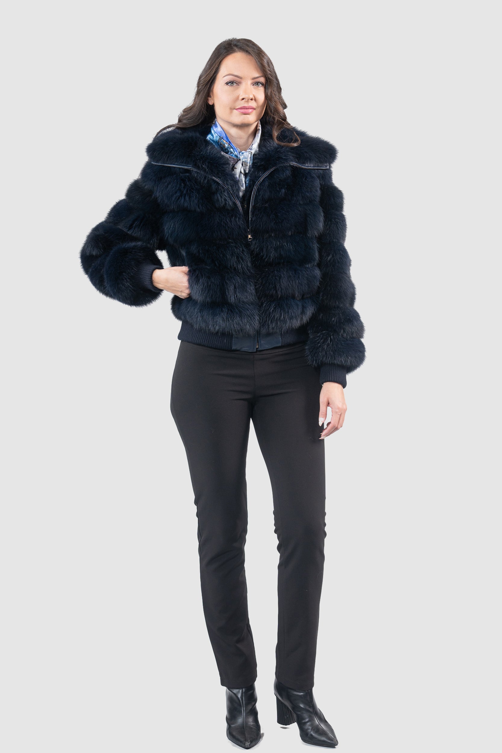 Blue Black Baumarten Bomber Jacket with Hood