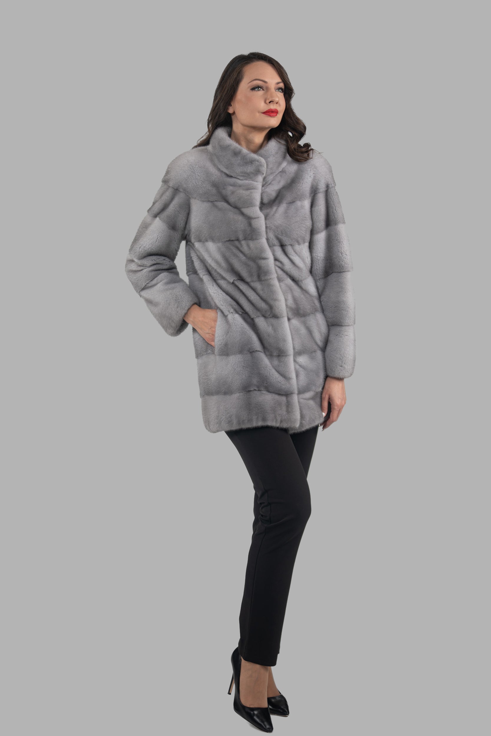 Sapphire Mink Half Coat with Stand Collar
