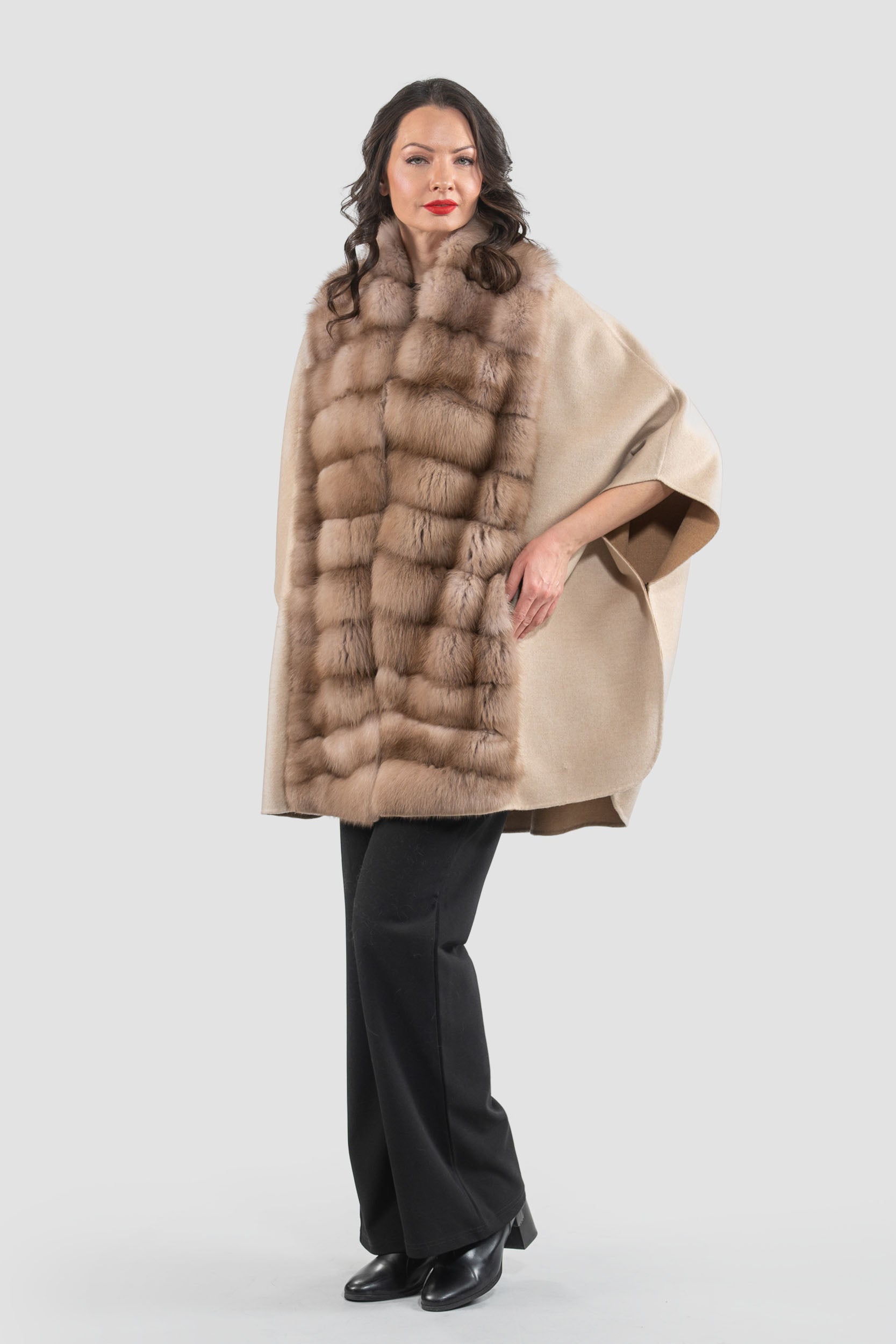 Ecru Beige Cashmere Cape with Baumarten Trim