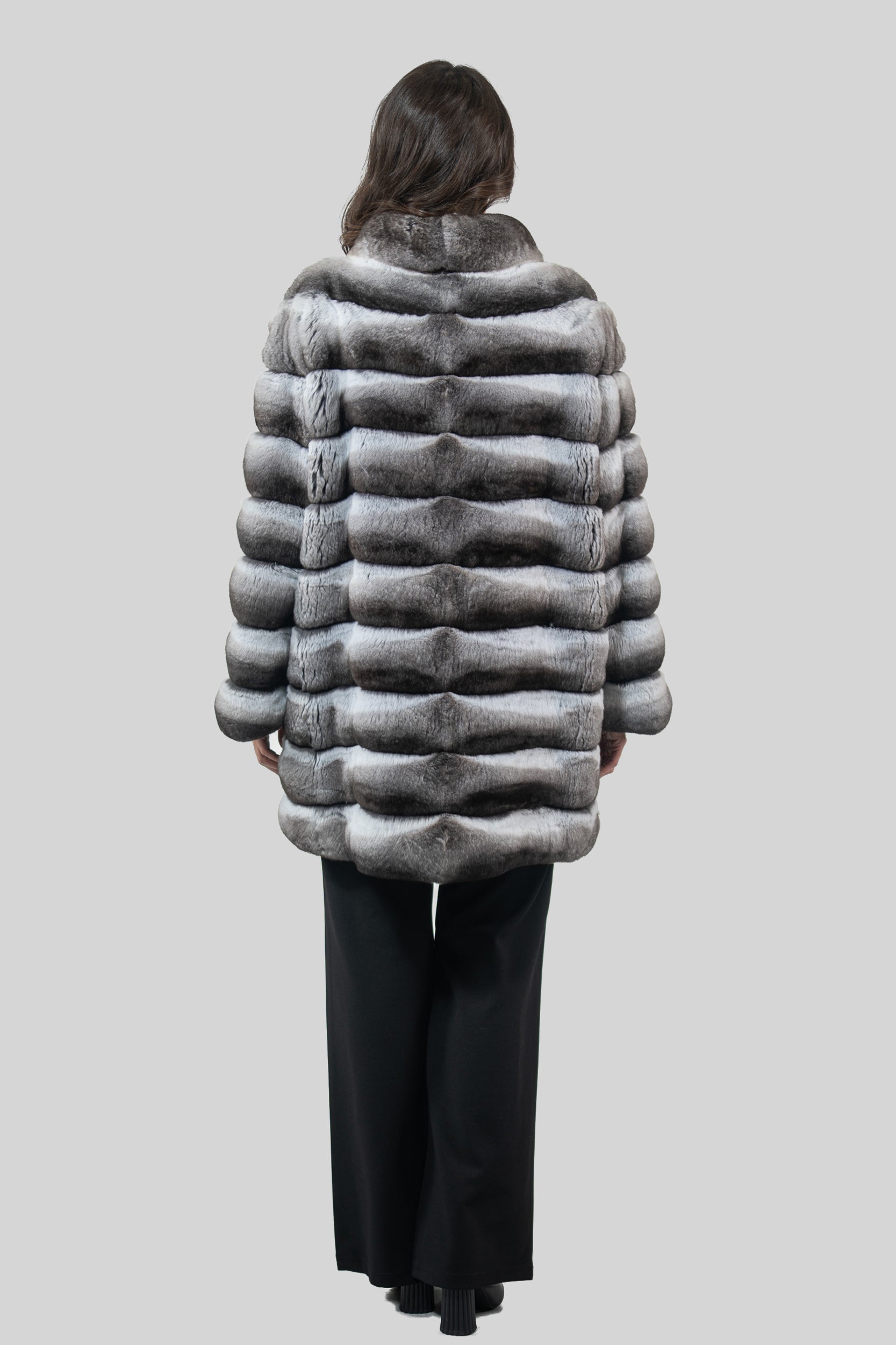 Chinchilla Half Coat with Stand Collar