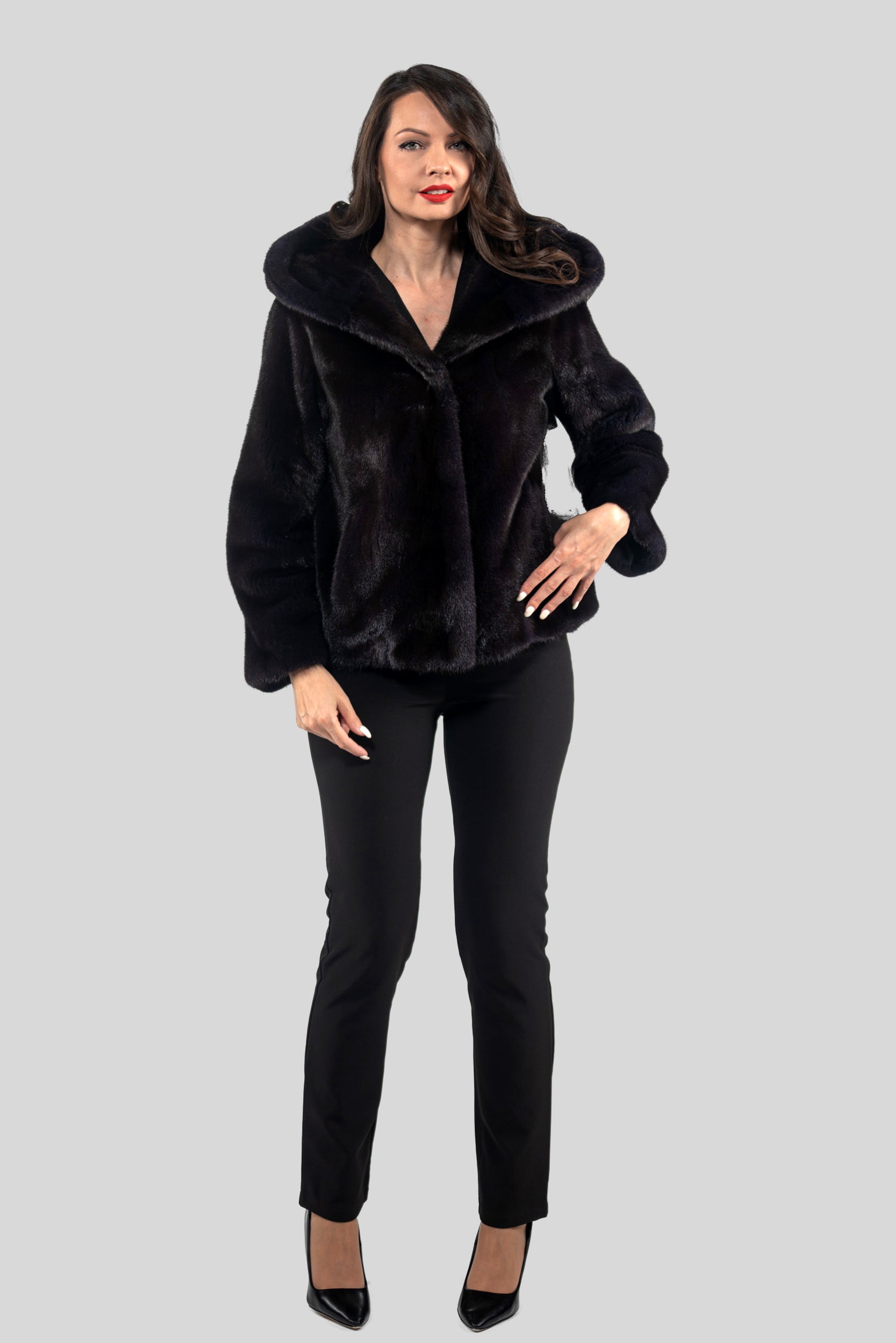 Purple Mink Jacket with Attached Hood