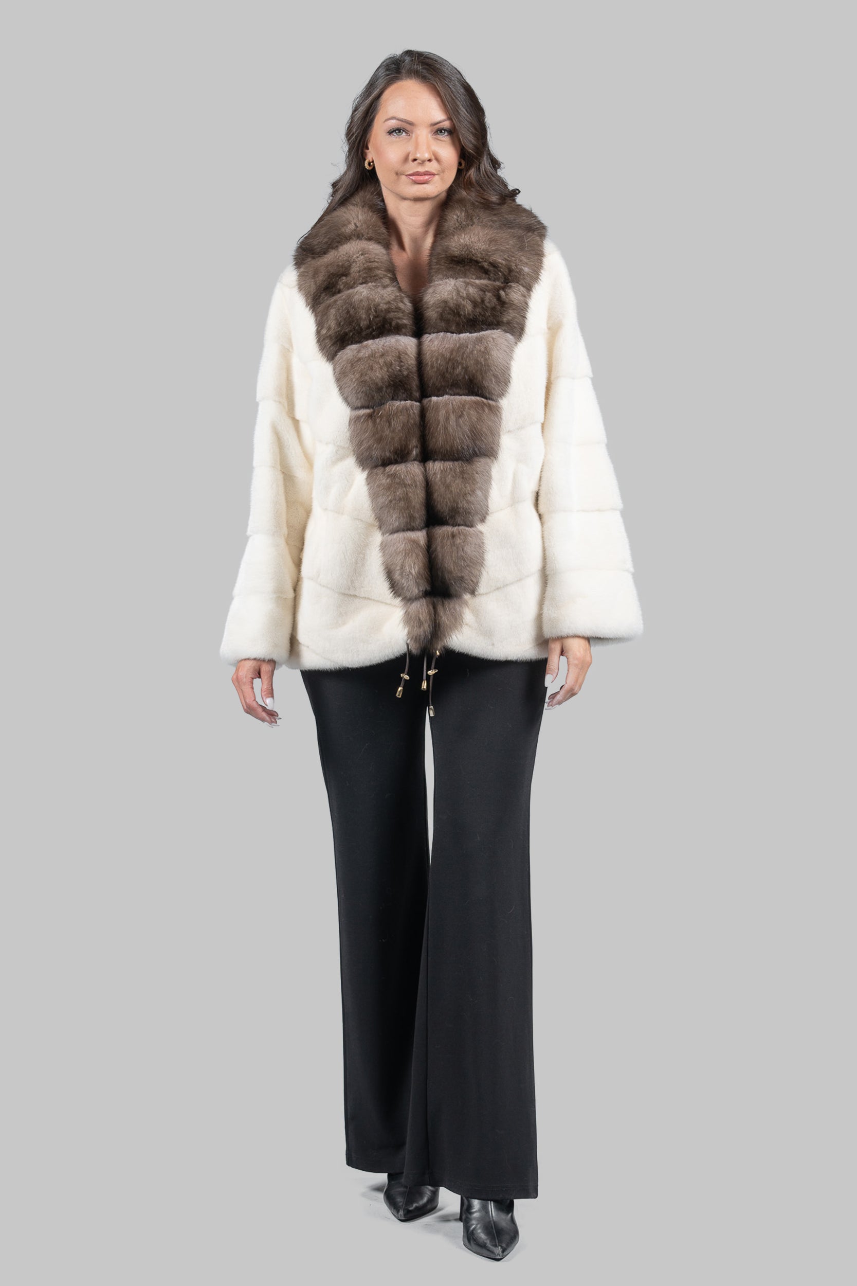 Pearl Mink Jacket with Extended Sable Shawl Collar