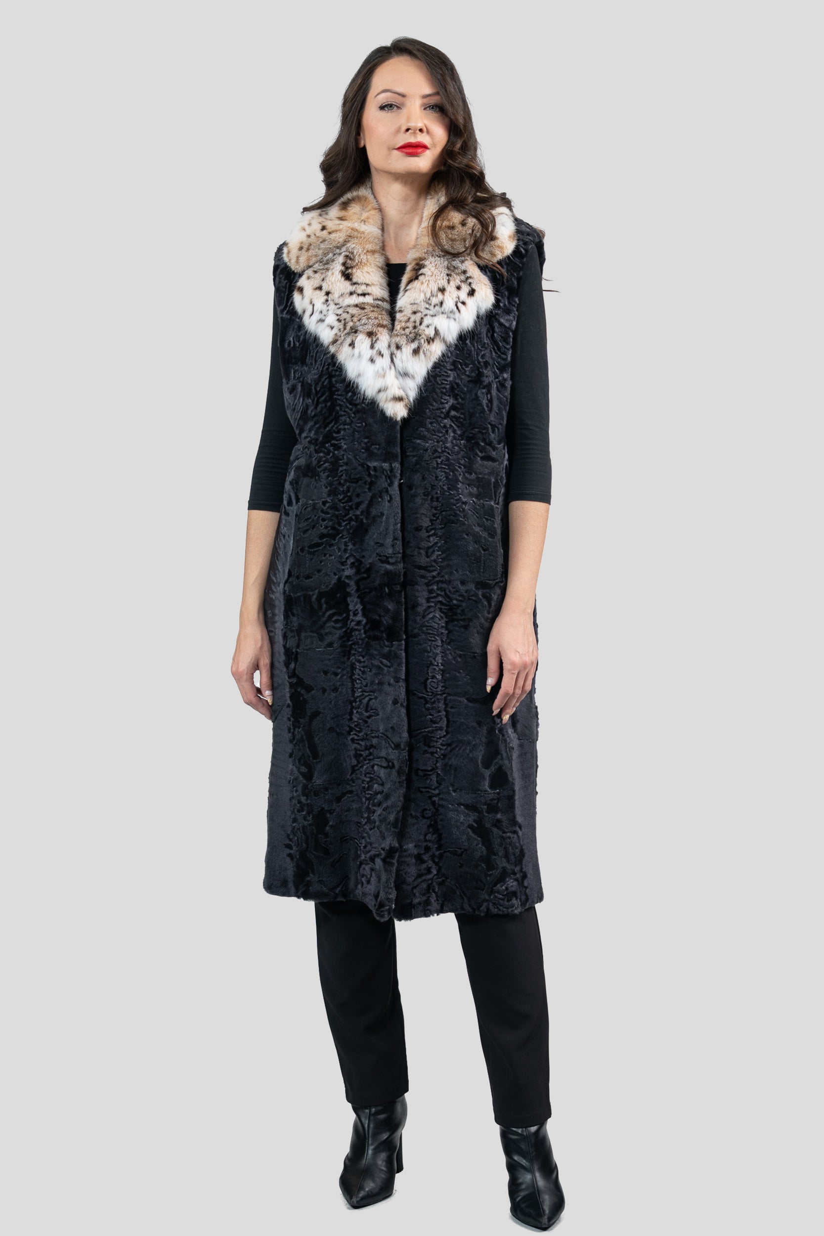 Gray Moon Swakara Vest with Bobcat Notch Collar