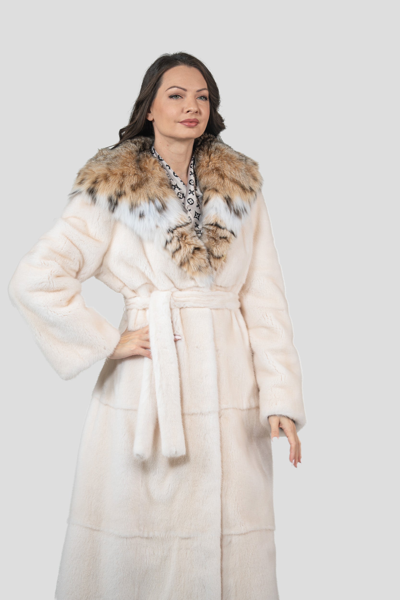 Pearl Mink Coat with Bobcat Hood