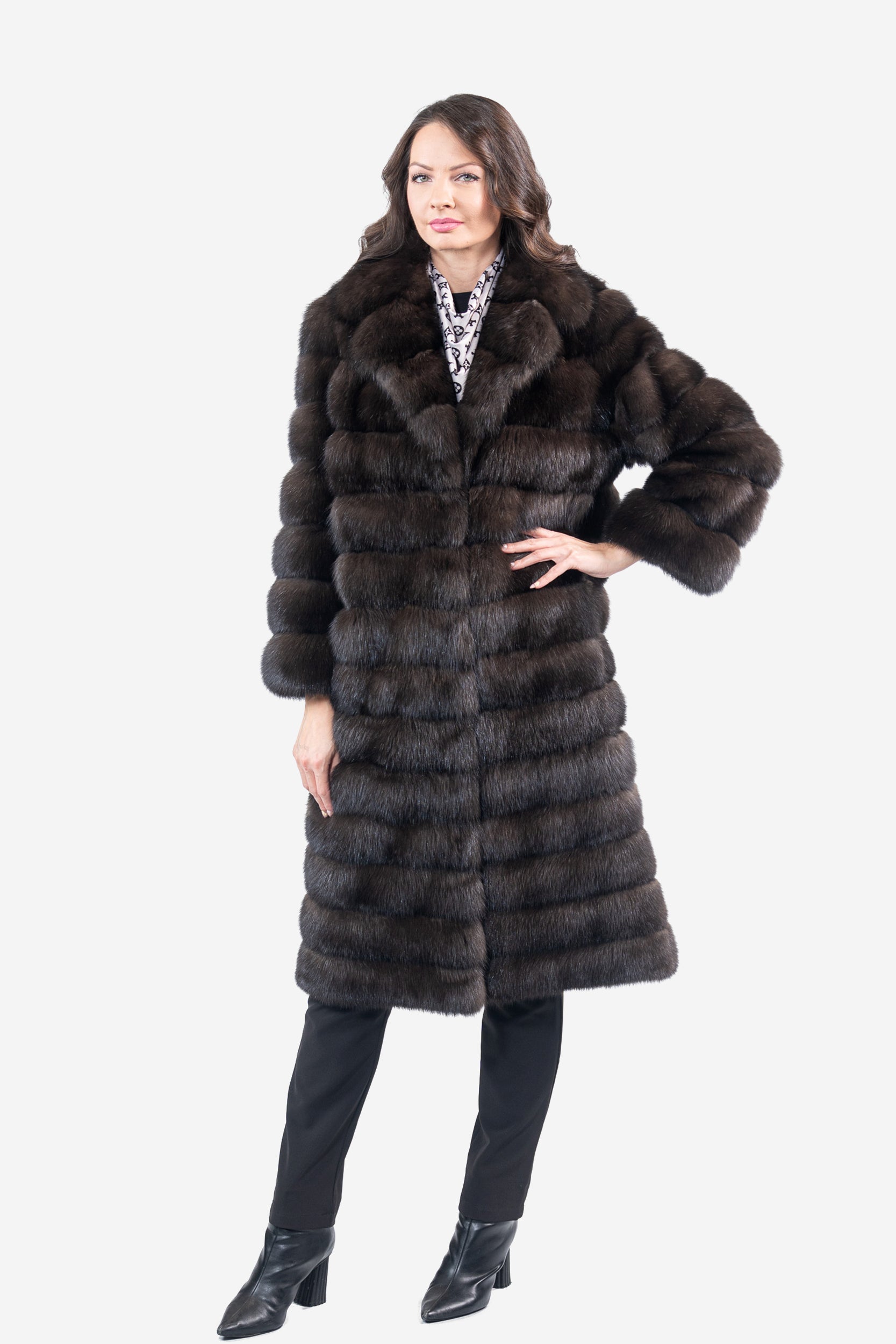 Dark Russian Sable Coat with Notch Collar
