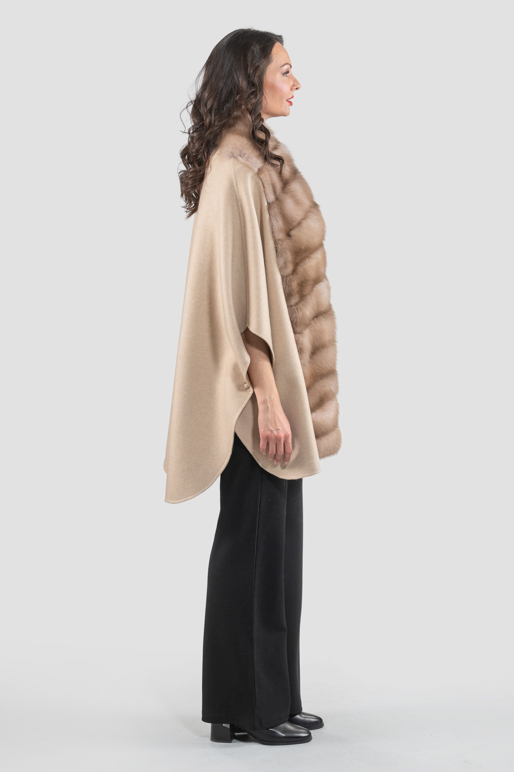 Ecru Beige Cashmere Cape with Baumarten Trim