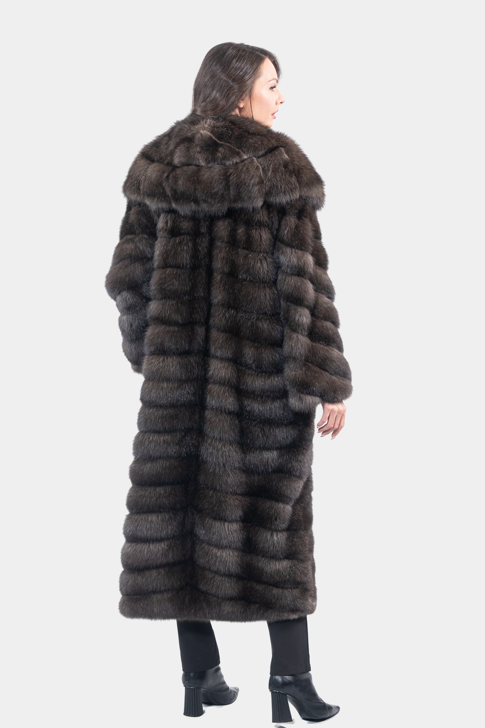 Dark Sable Hooded Long Coat