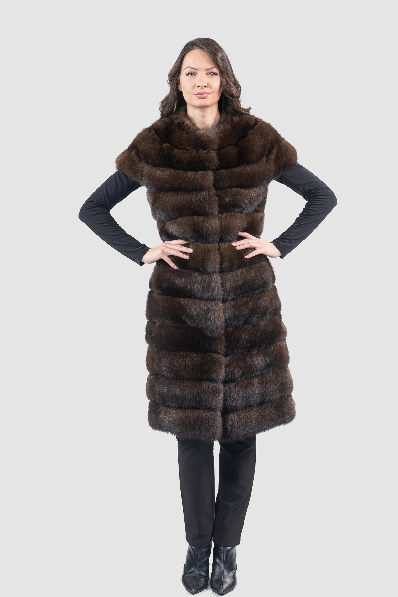 Collarless Dark Russian Sable Vest