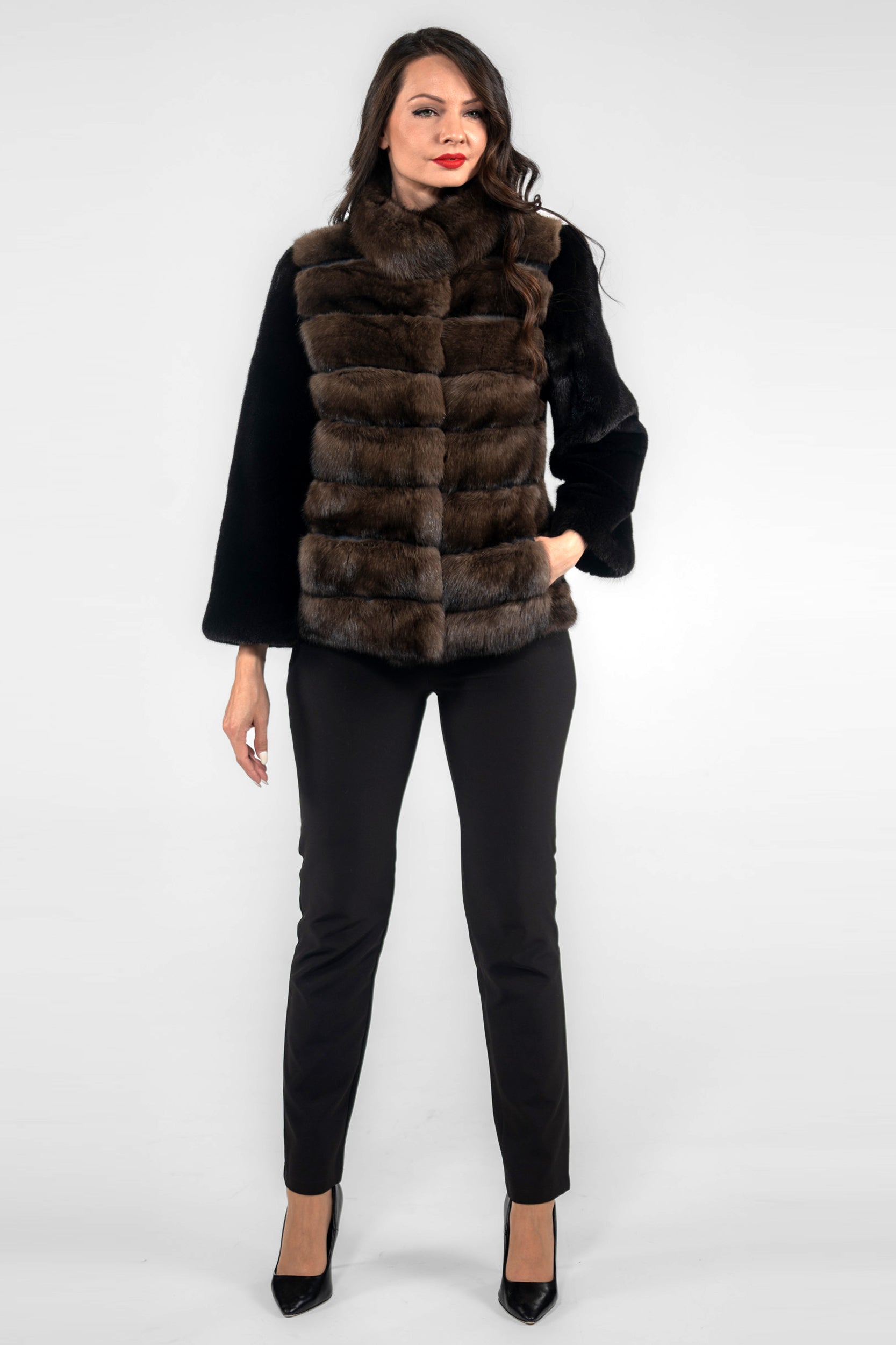 Blackglama Mink Jacket with Stand Collar and Russian Sable Trim