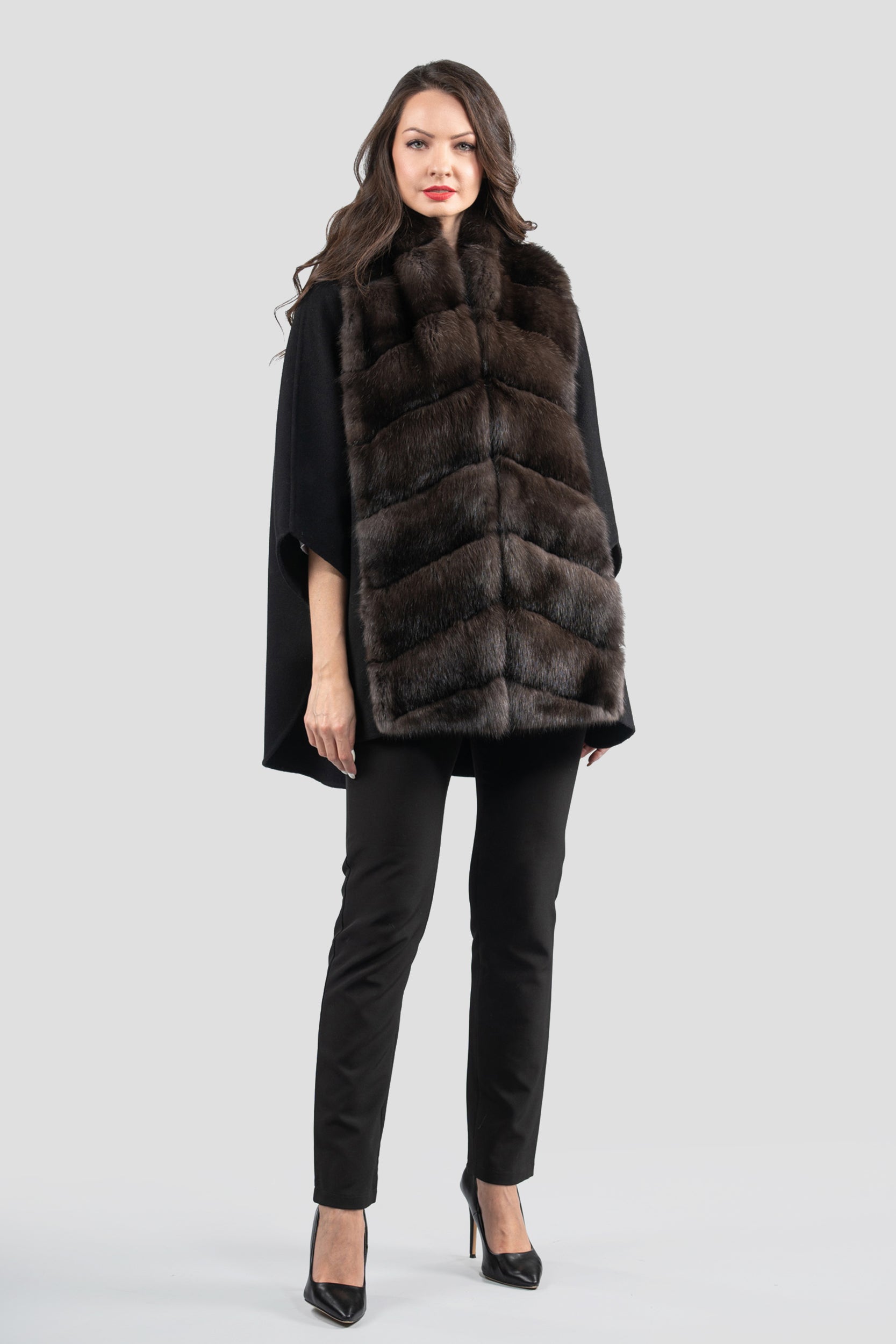 Black Cashmere Cape with Russian Sable Trim