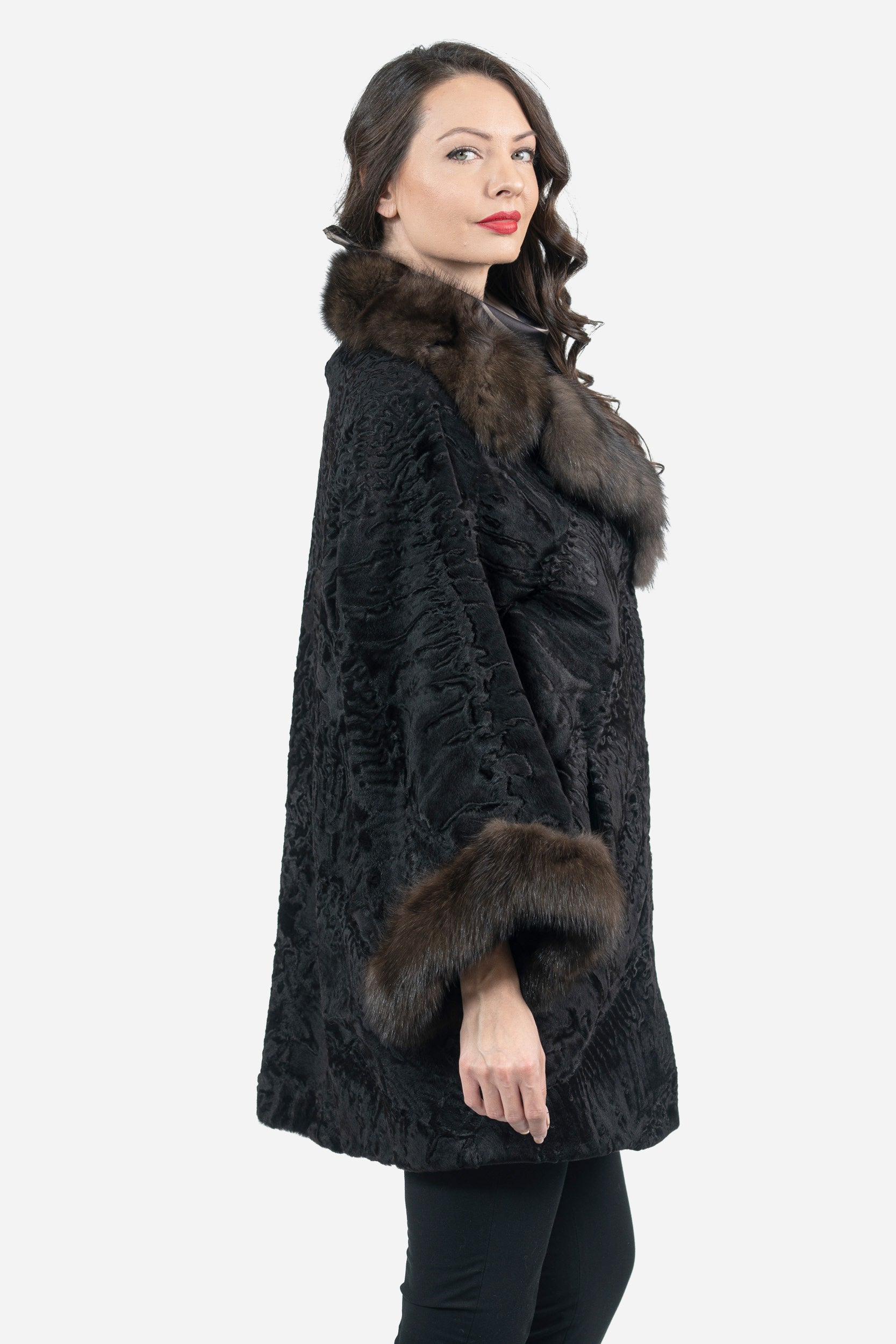 Black Swakara Cape with Russian Sable Notch Collar