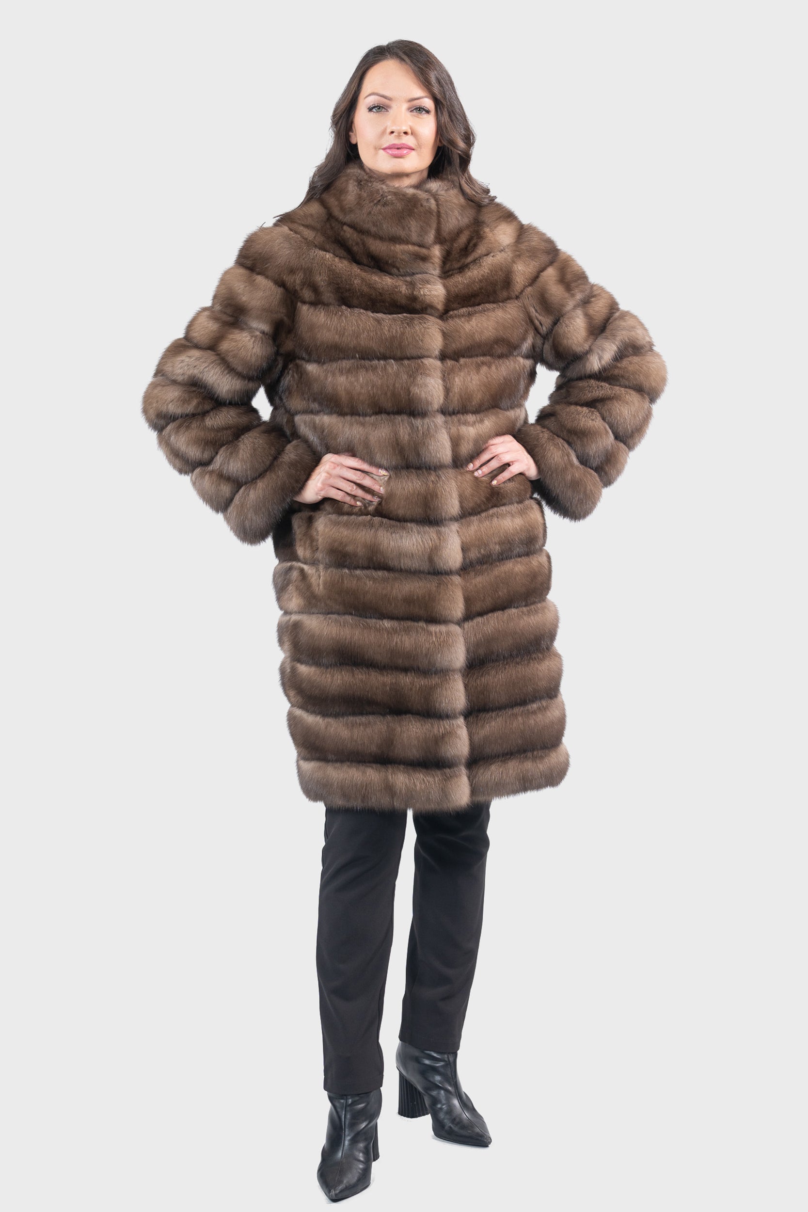 Reversible Titanium Russian Sable Coat with Stand Collar