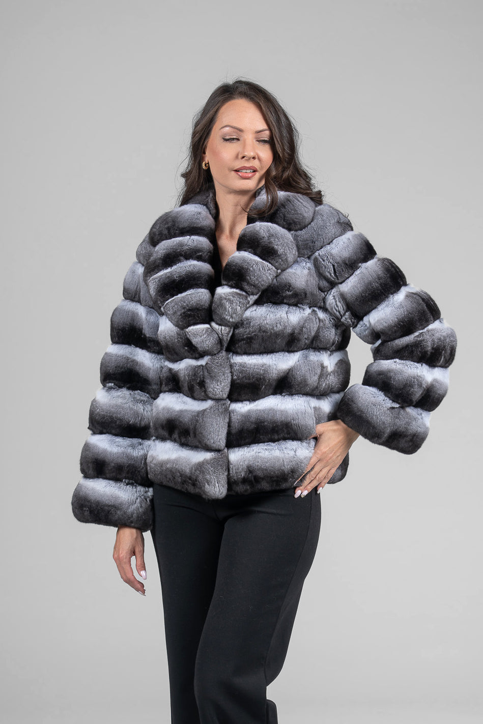 Natural Chinchilla Jacket with Notch Collar