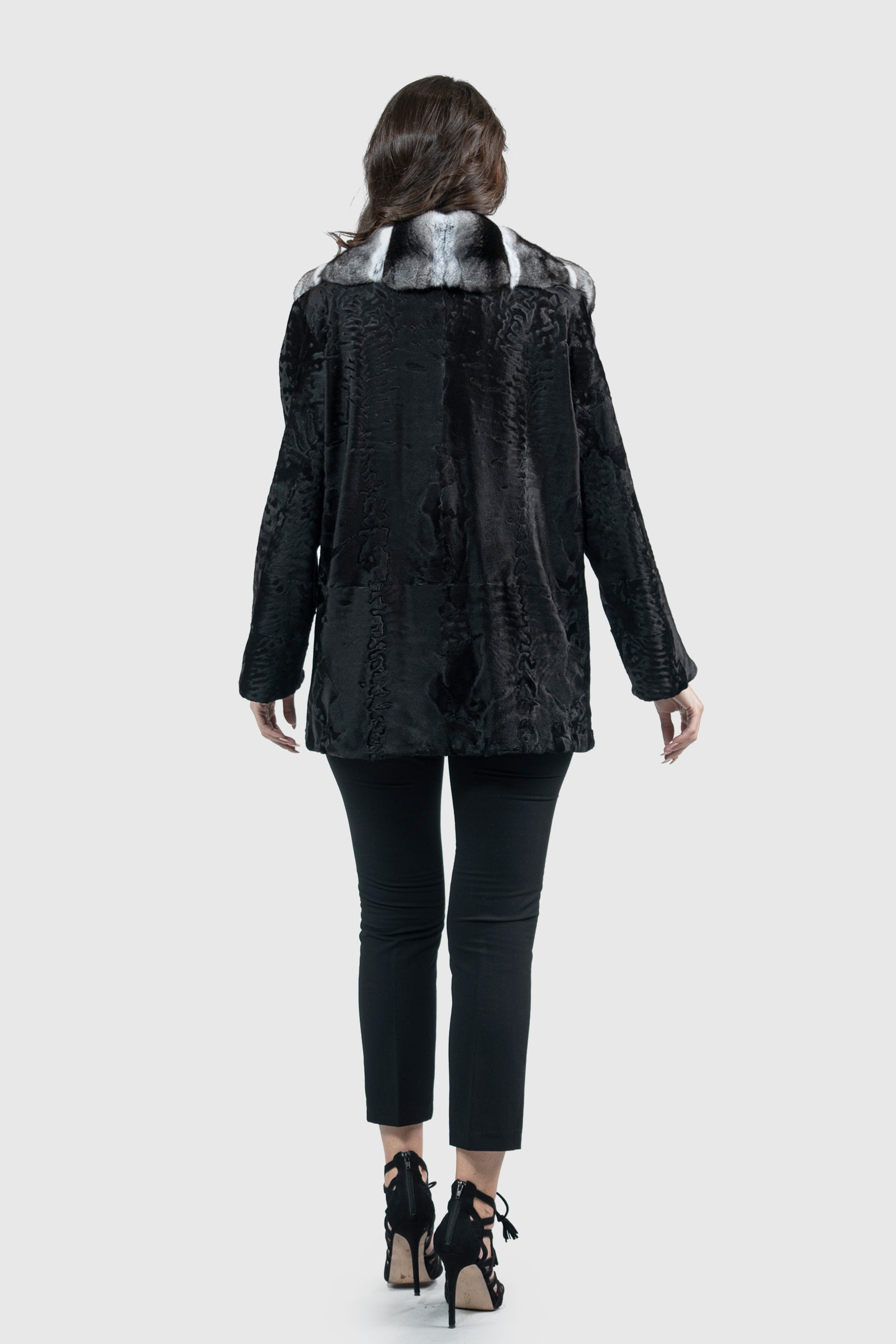 Black Swakara Jacket with Chinchilla Notch Collar