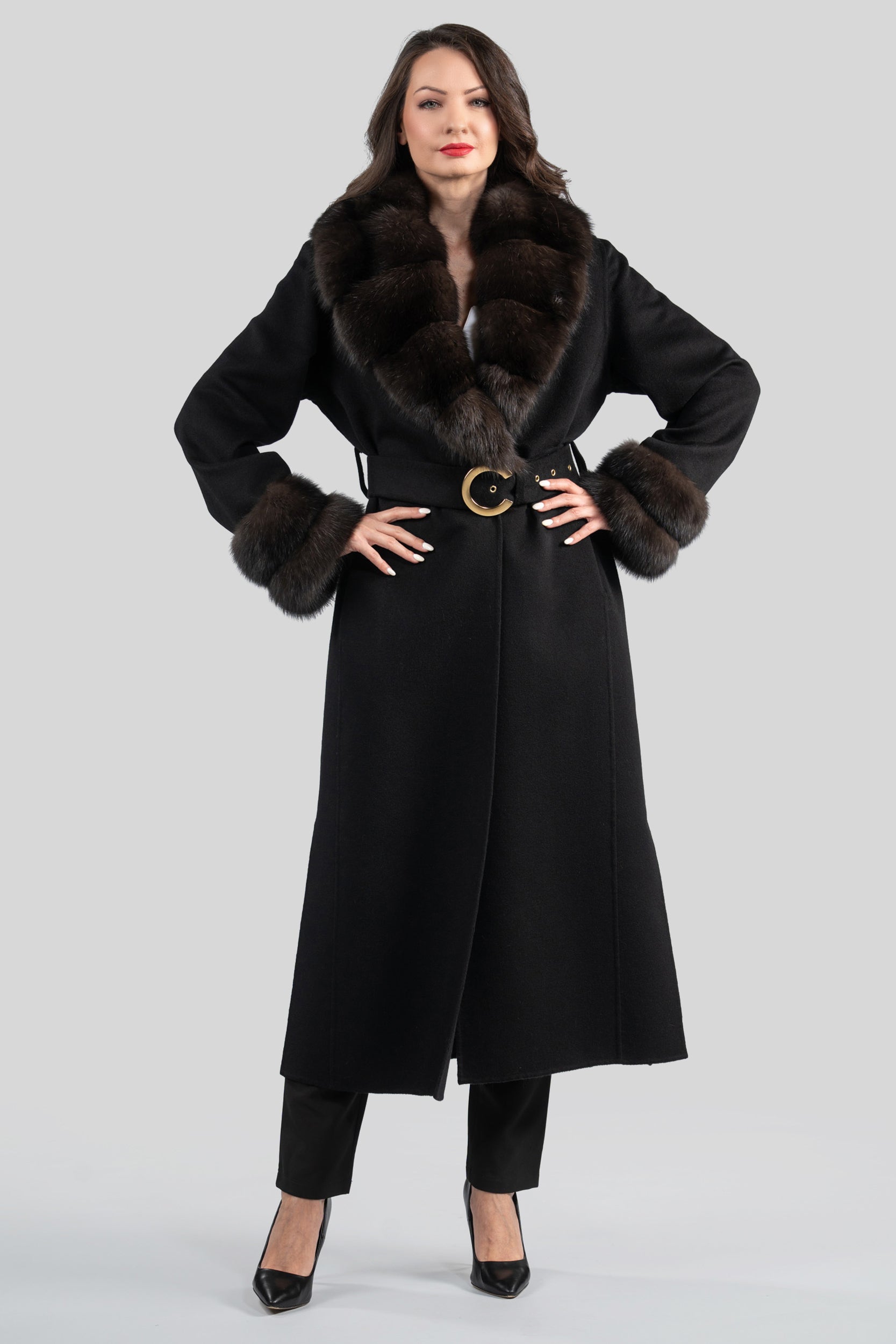 Black Cashmere Coat with Russian Sable Shawl Collar