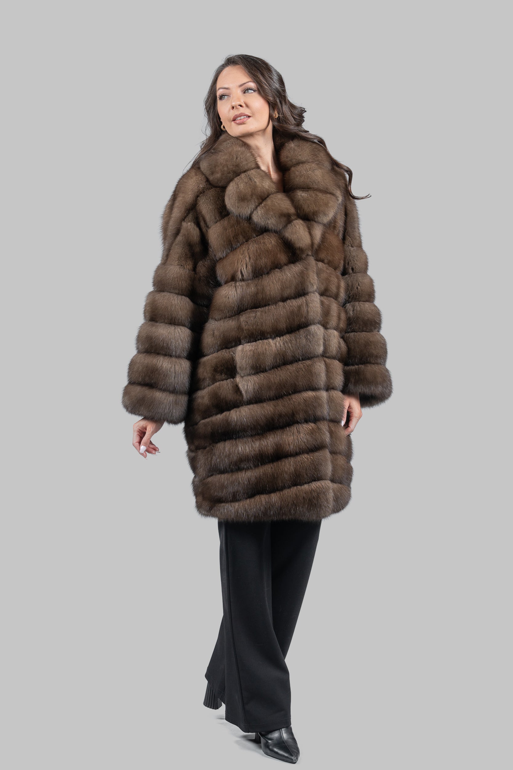 Graphite Russian Sable Horizontal Coat with Notch Collar