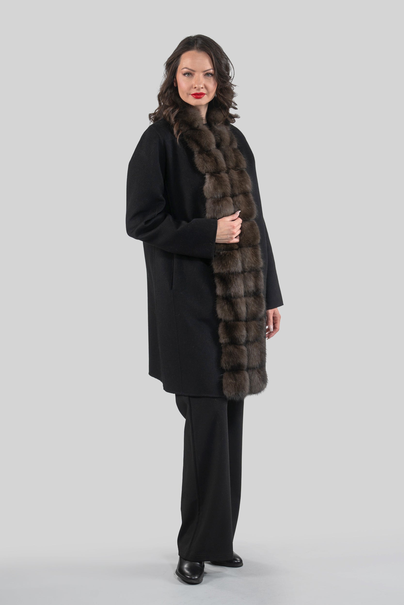 Black Cashmere Half Coat with Russian Sable Trim