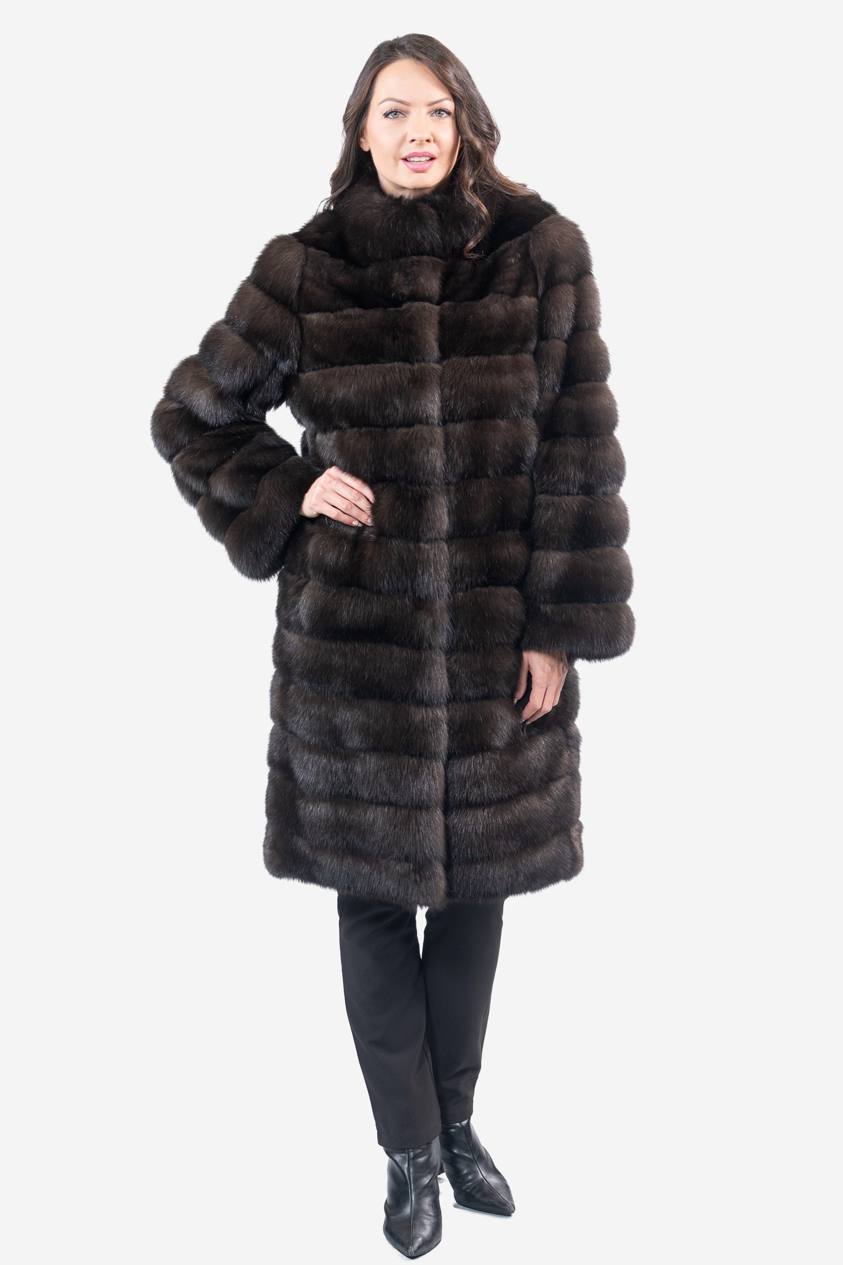 Dark Russian Sable Coat with Stand Collar