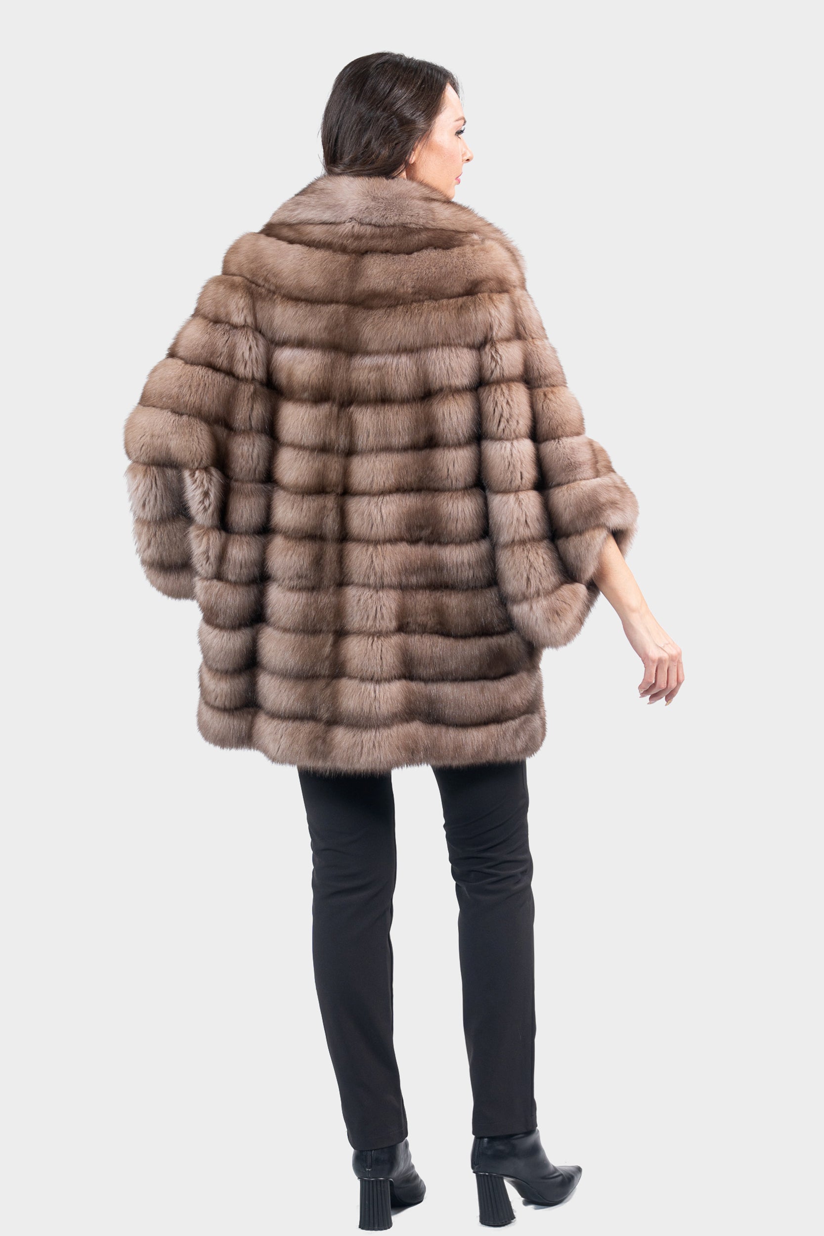 Graphite Russian Sable Cape with Notch Collar