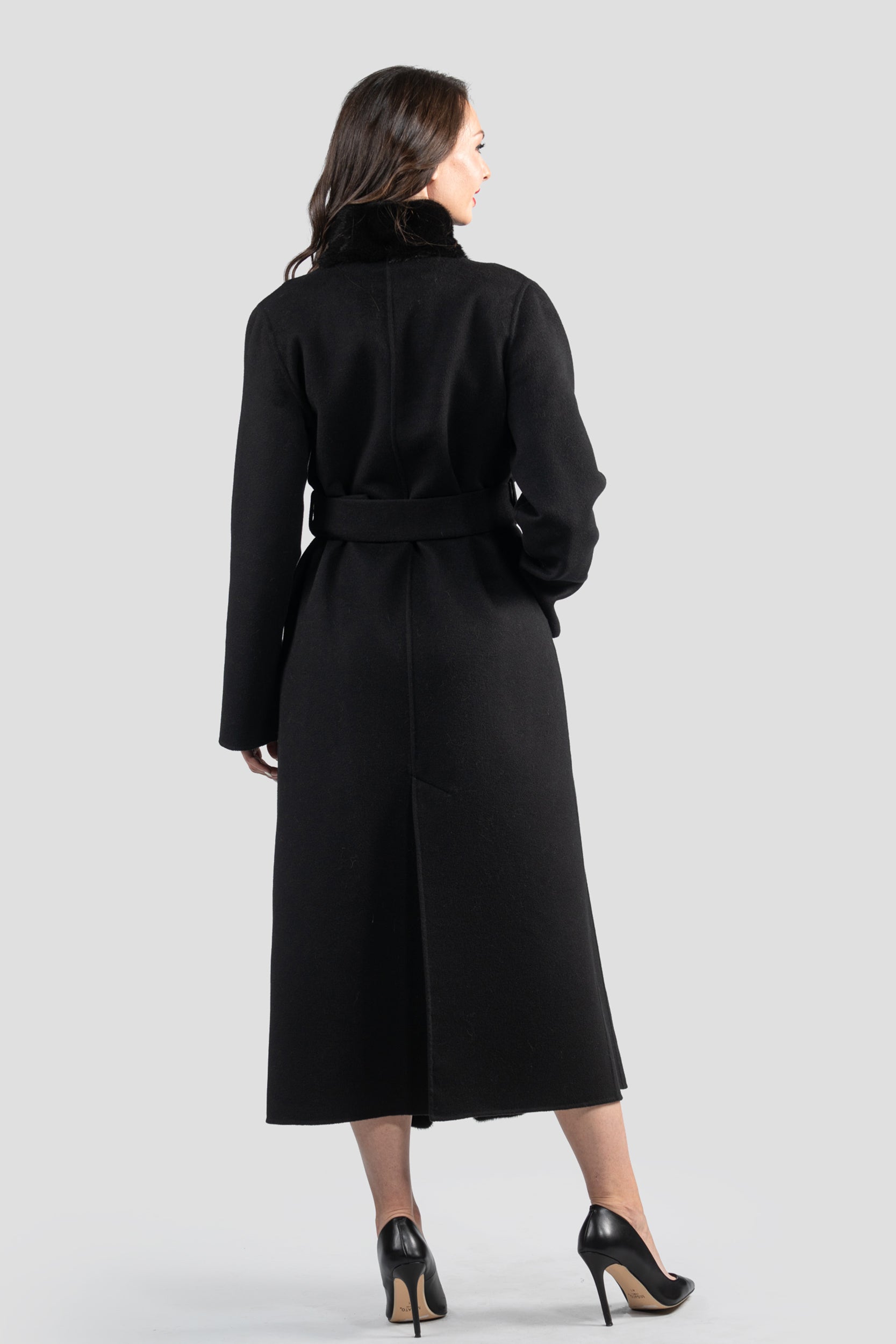 Black Cashmere Coat with Mink Trim