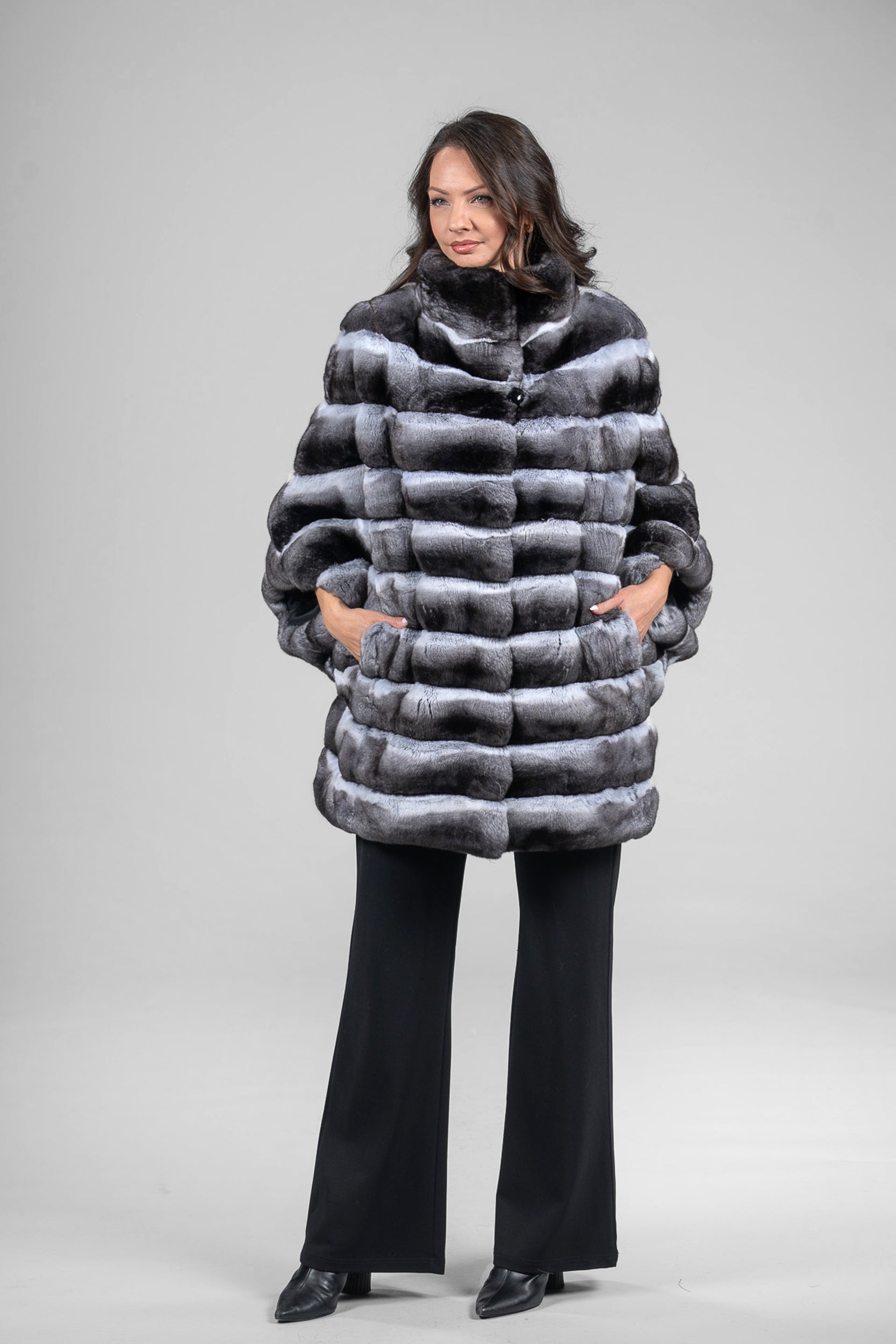 Natural Chinchilla Cape with Stand Collar